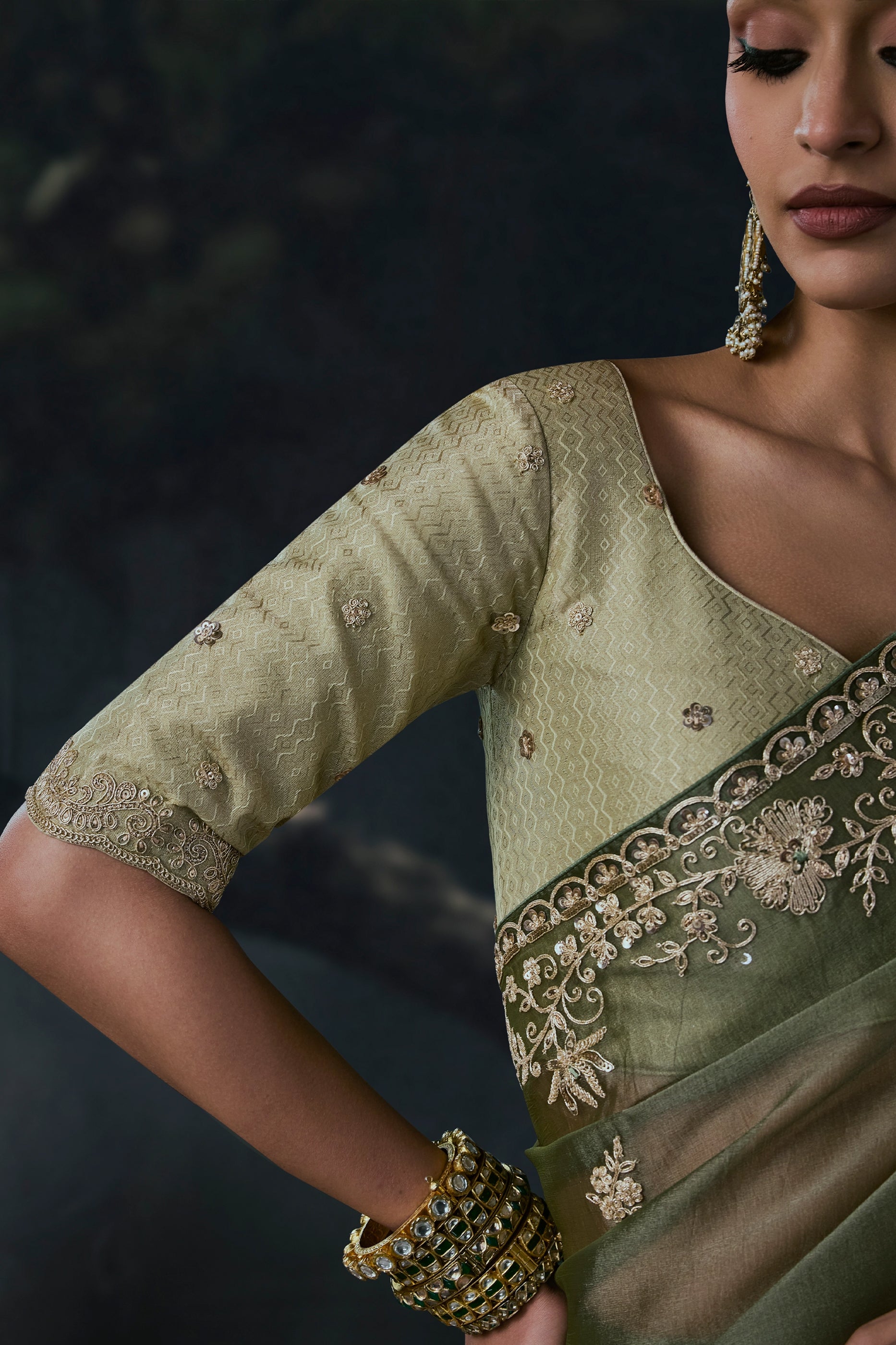Green Embroidered Tissue Organza Saree-SAR13113_3_SareeButa.com