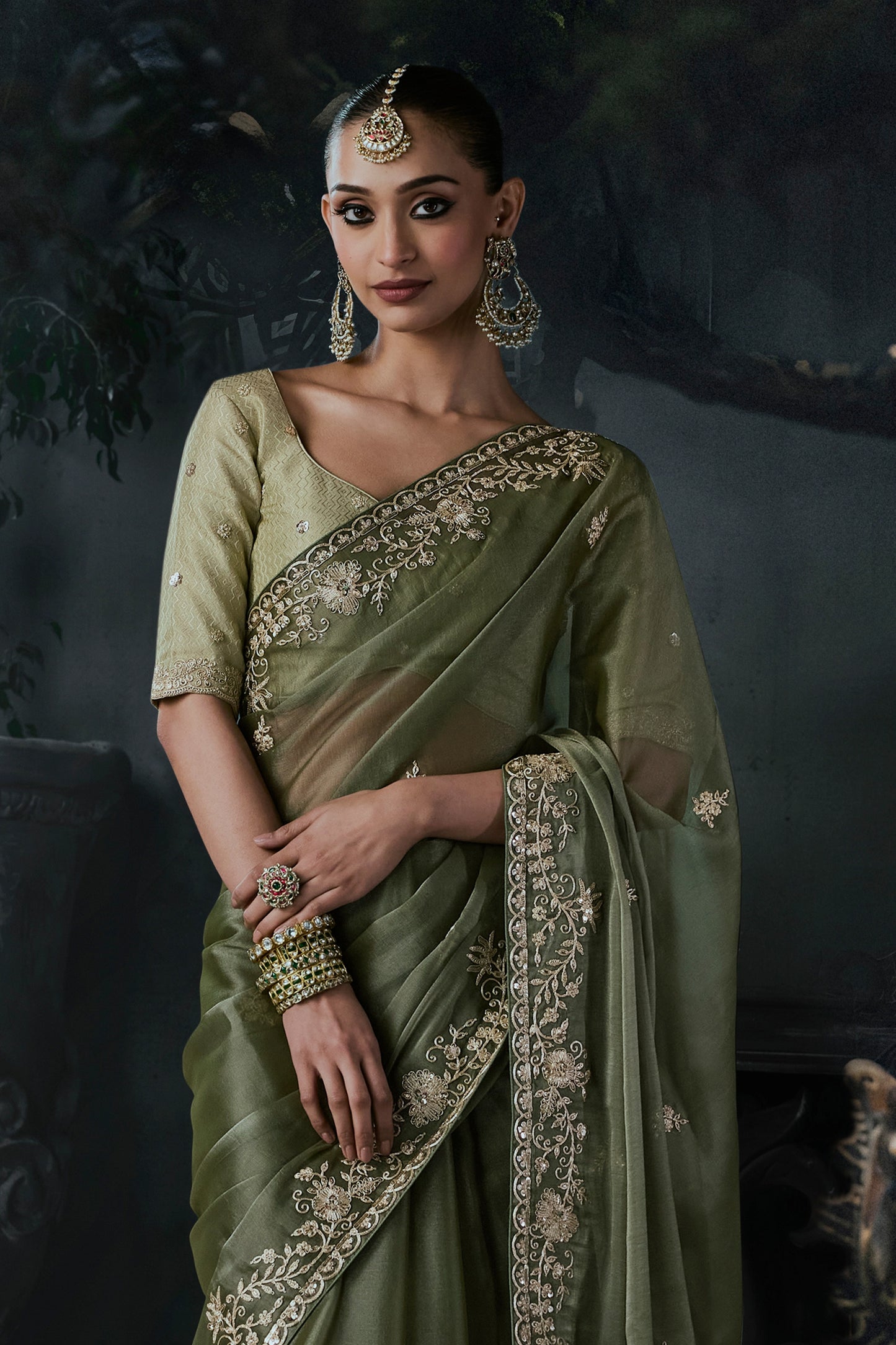 Green Embroidered Tissue Organza Saree-SAR13113_4_SareeButa.com