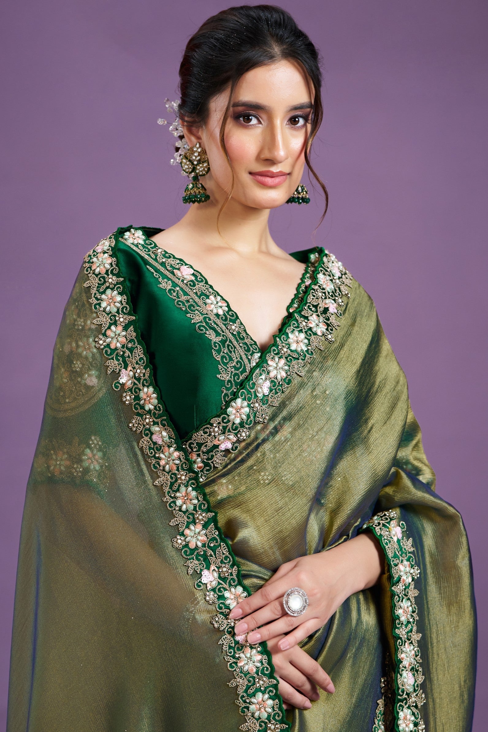 Green Embroidered Tissue Saree-ZB133355_2_SareeButa.com