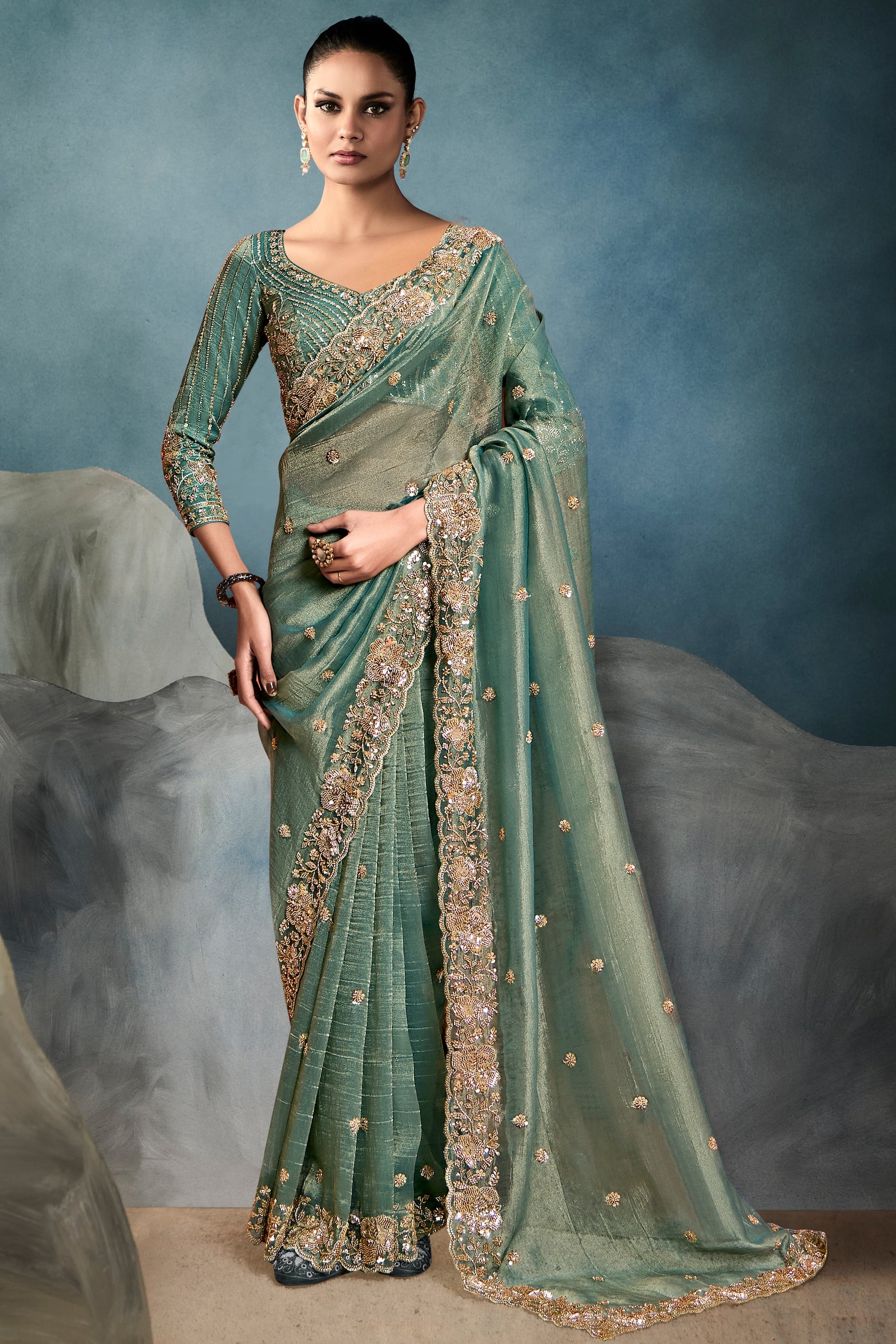 Green Embroidered Tissue Saree-ZB134335_1_SareeButa.com