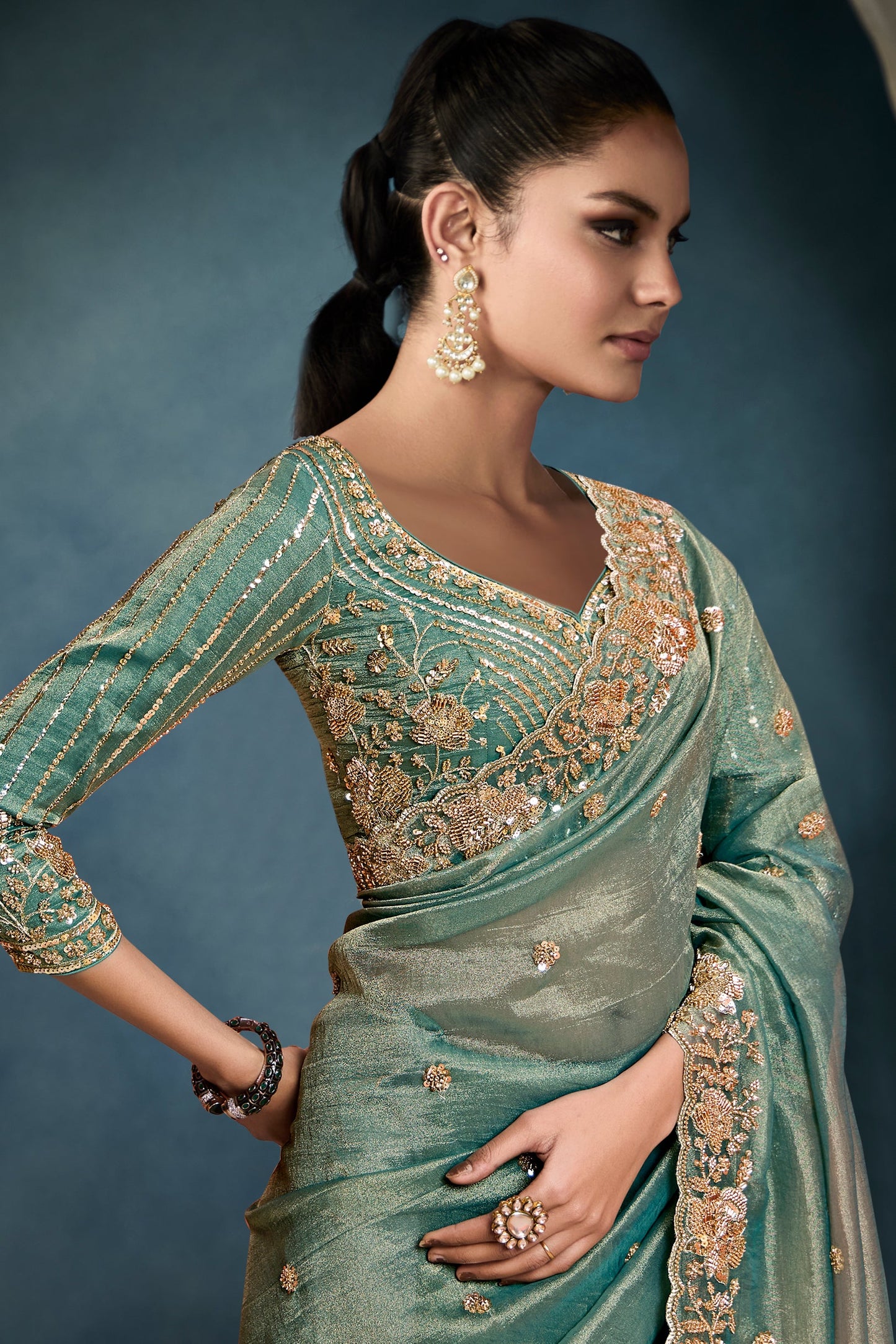 Green Embroidered Tissue Saree-ZB134335_2_SareeButa.com