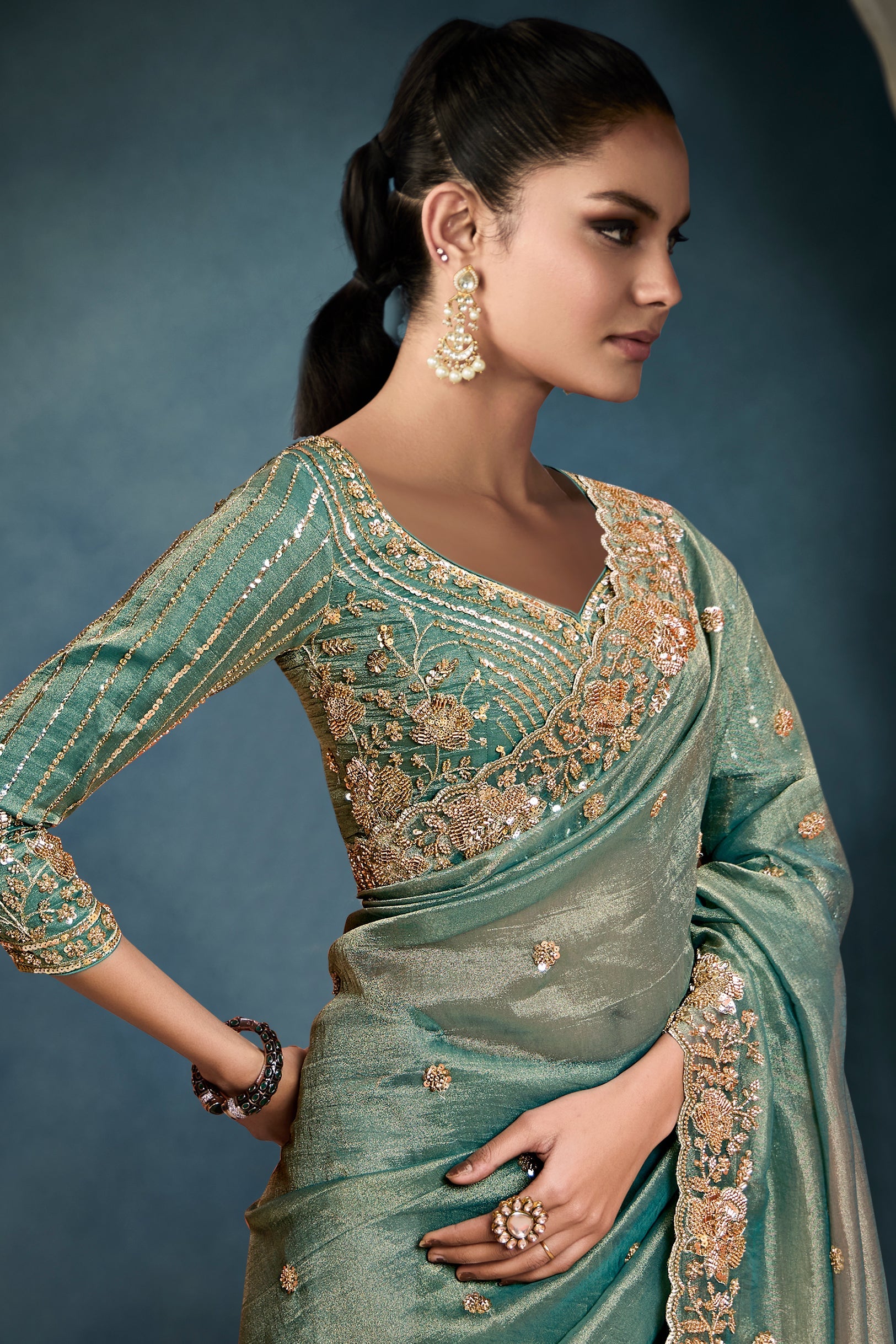 Green Embroidered Tissue Saree-ZB134335_2_SareeButa.com