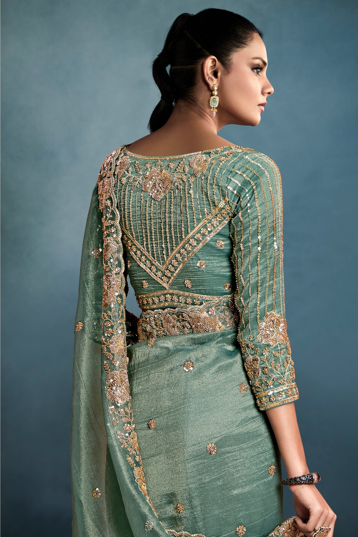 Green Embroidered Tissue Saree-ZB134335_3_SareeButa.com