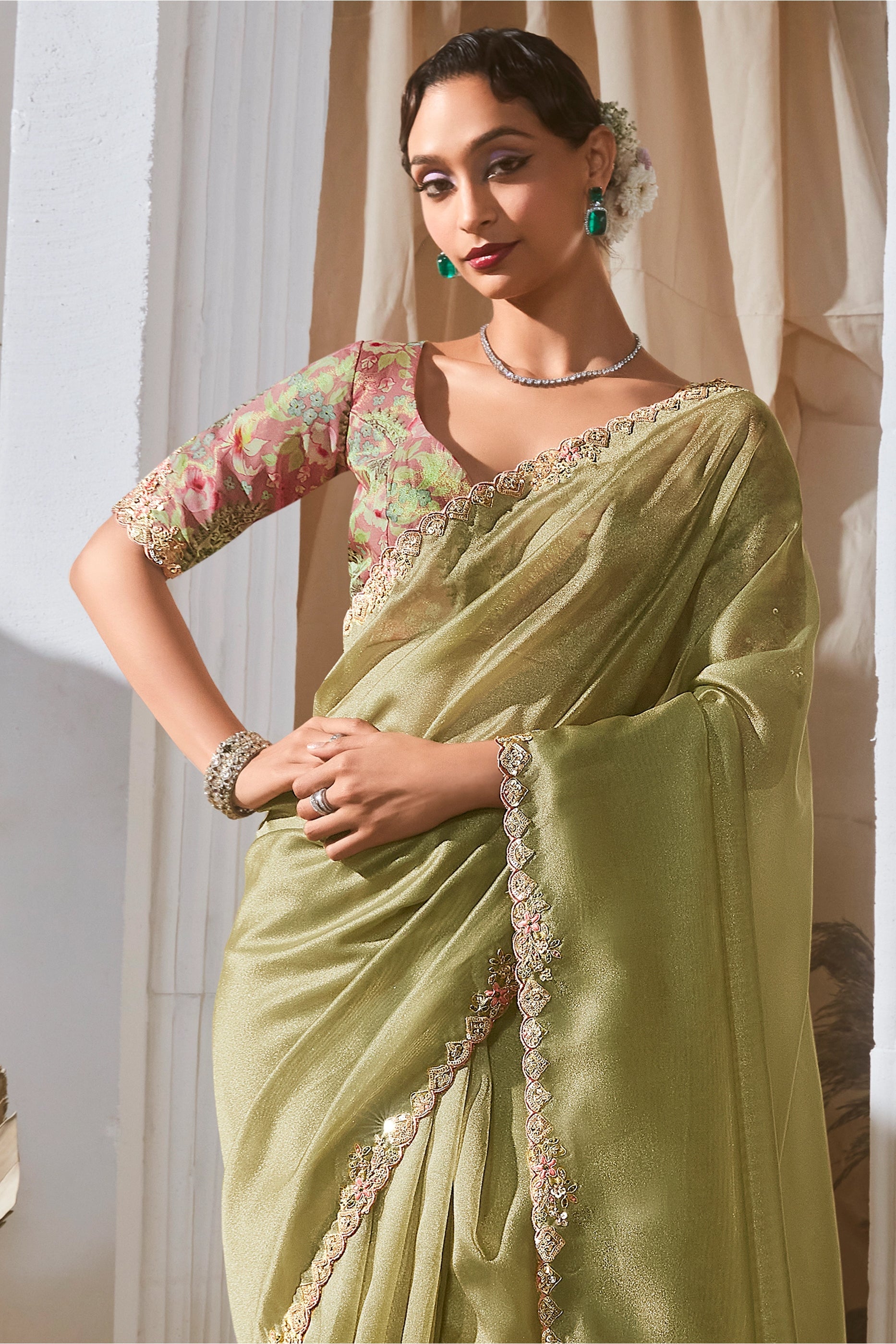 Green Embroidered Tissue Silk Saree-SAR10222_3_SareeButa.com