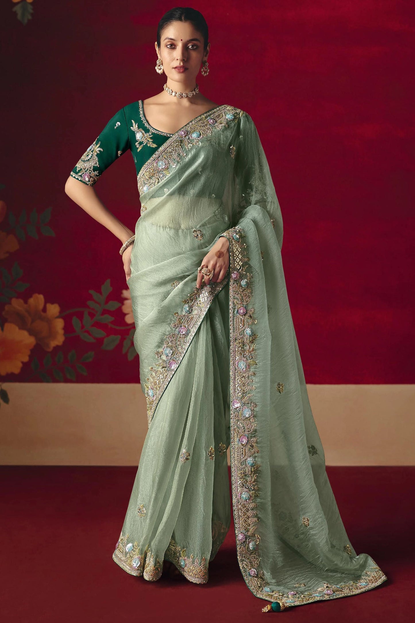 Green Embroidered Tissue Silk Saree-SAR11454_1_SareeButa.com
