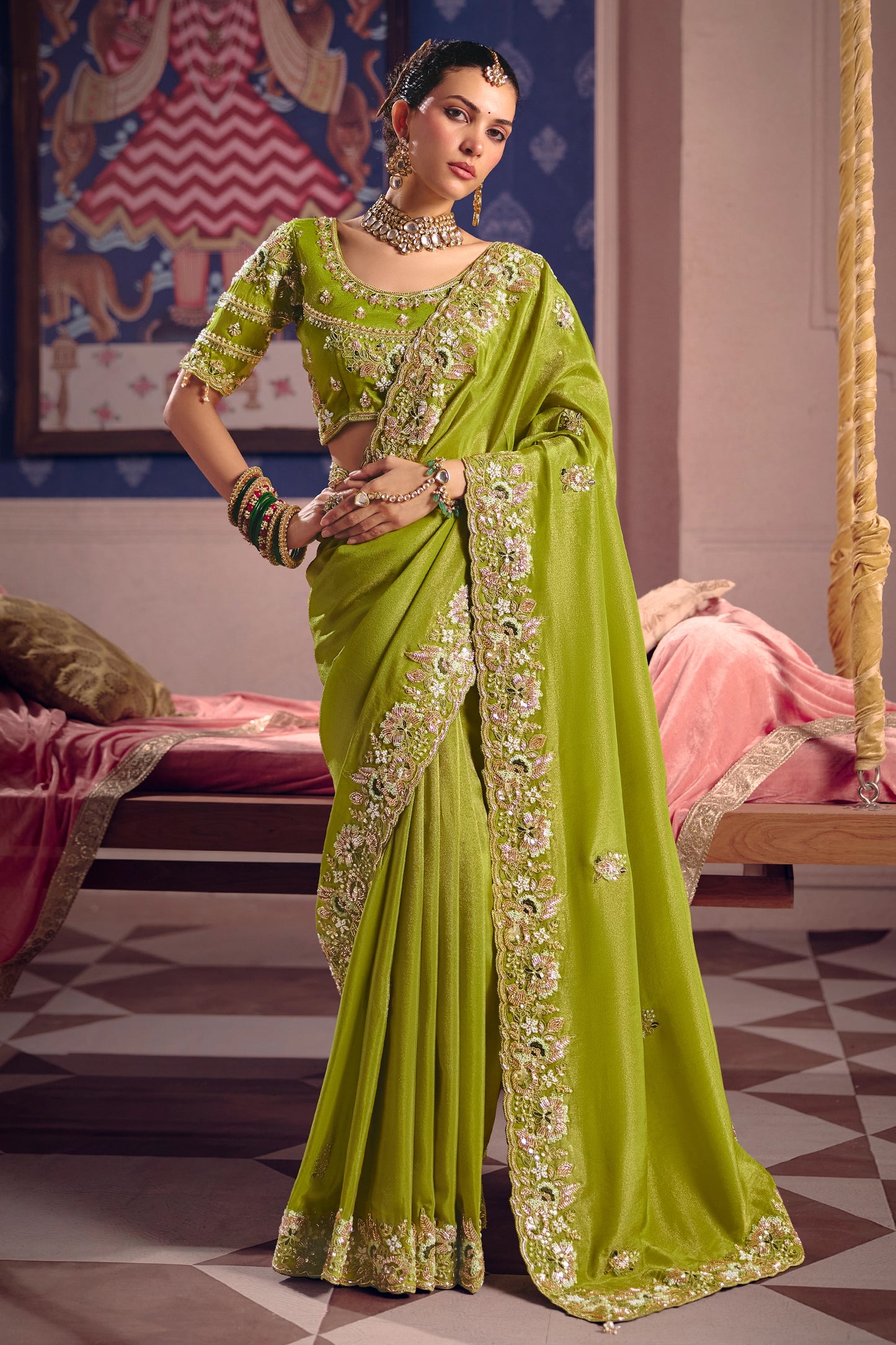 Green Embroidered Viscose Zari Tissue Saree-SAR12584_1_SareeButa.com