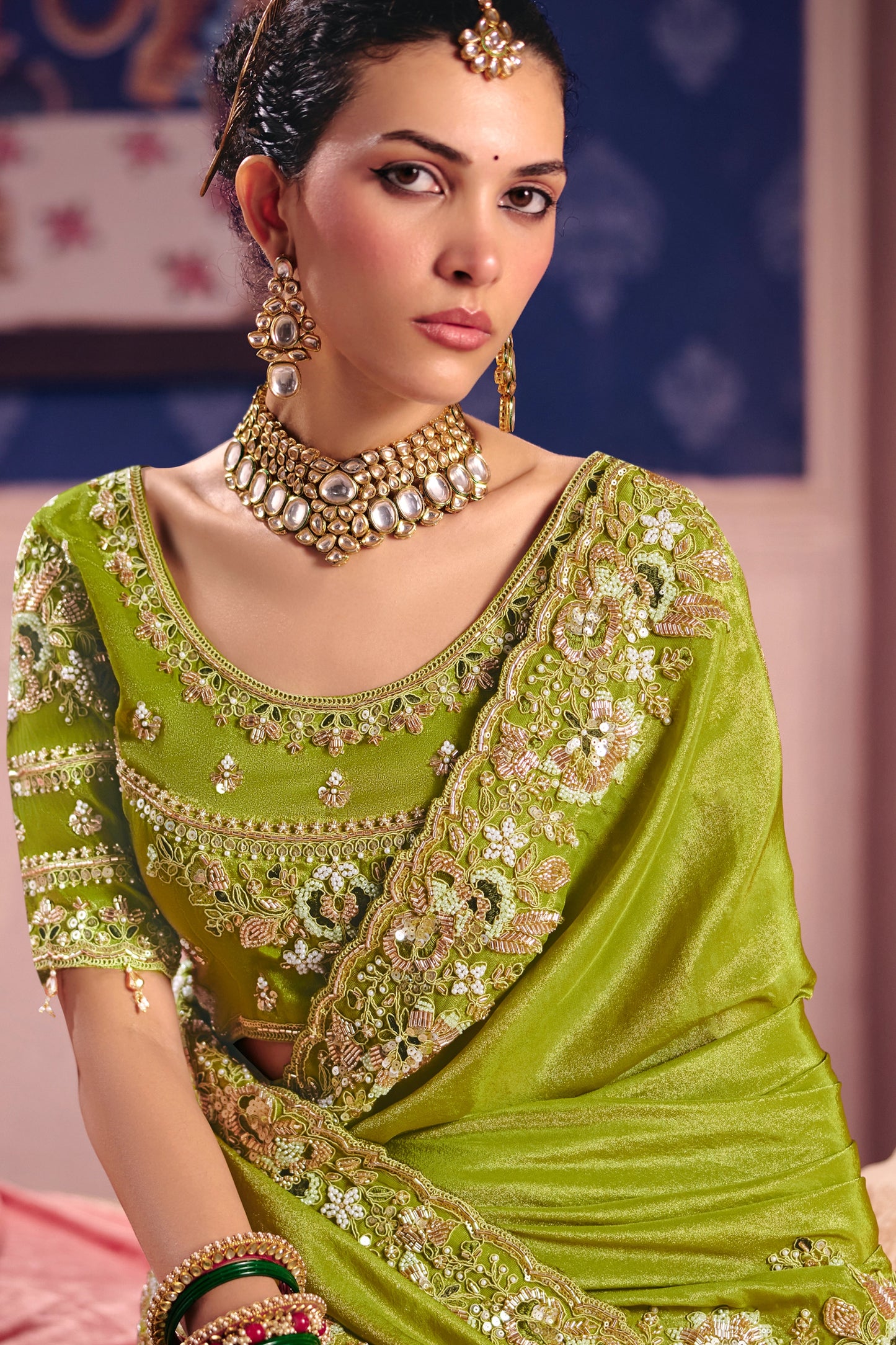 Green Embroidered Viscose Zari Tissue Saree-SAR12584_2_SareeButa.com