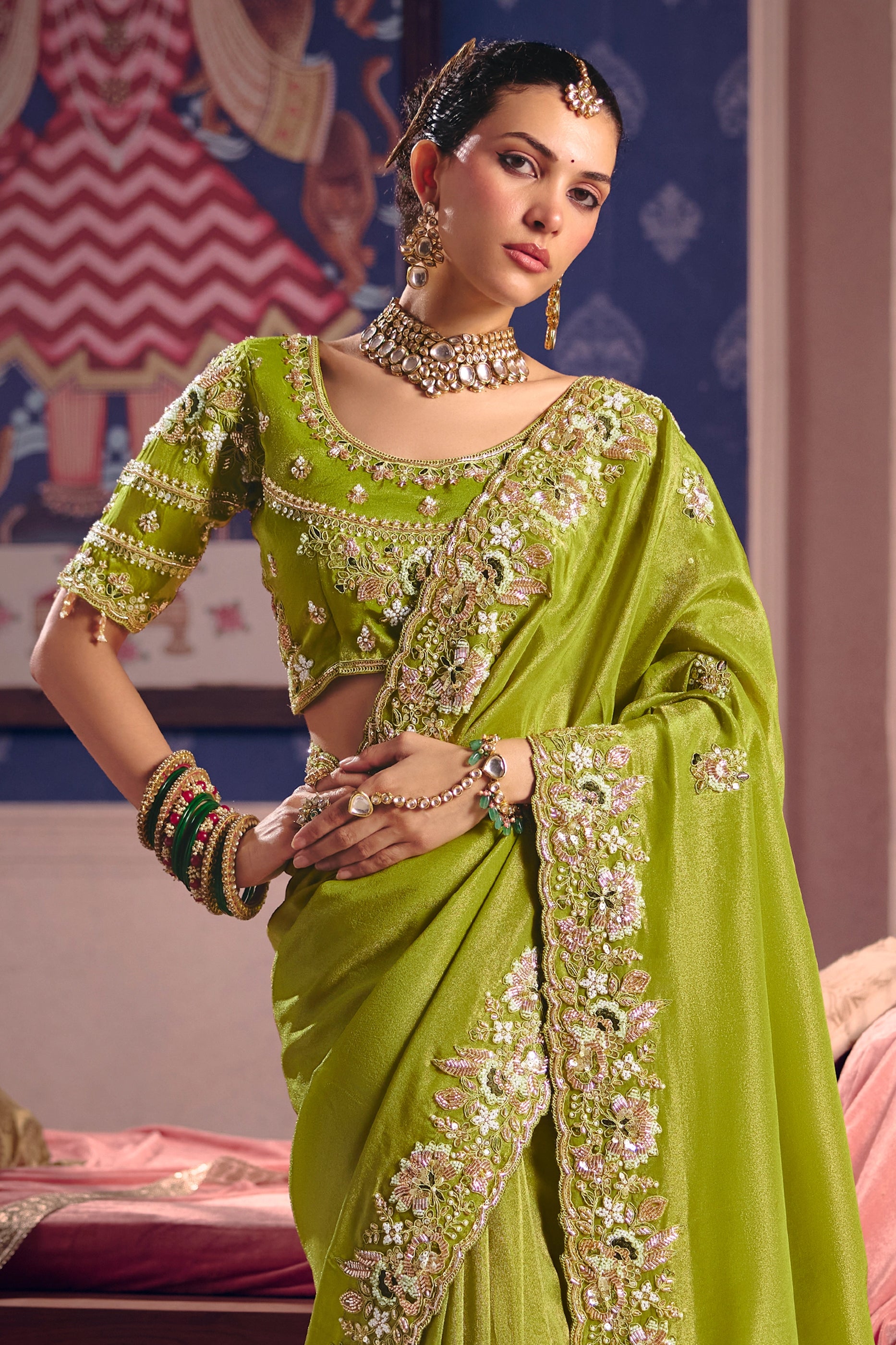 Green Embroidered Viscose Zari Tissue Saree-SAR12584_4_SareeButa.com