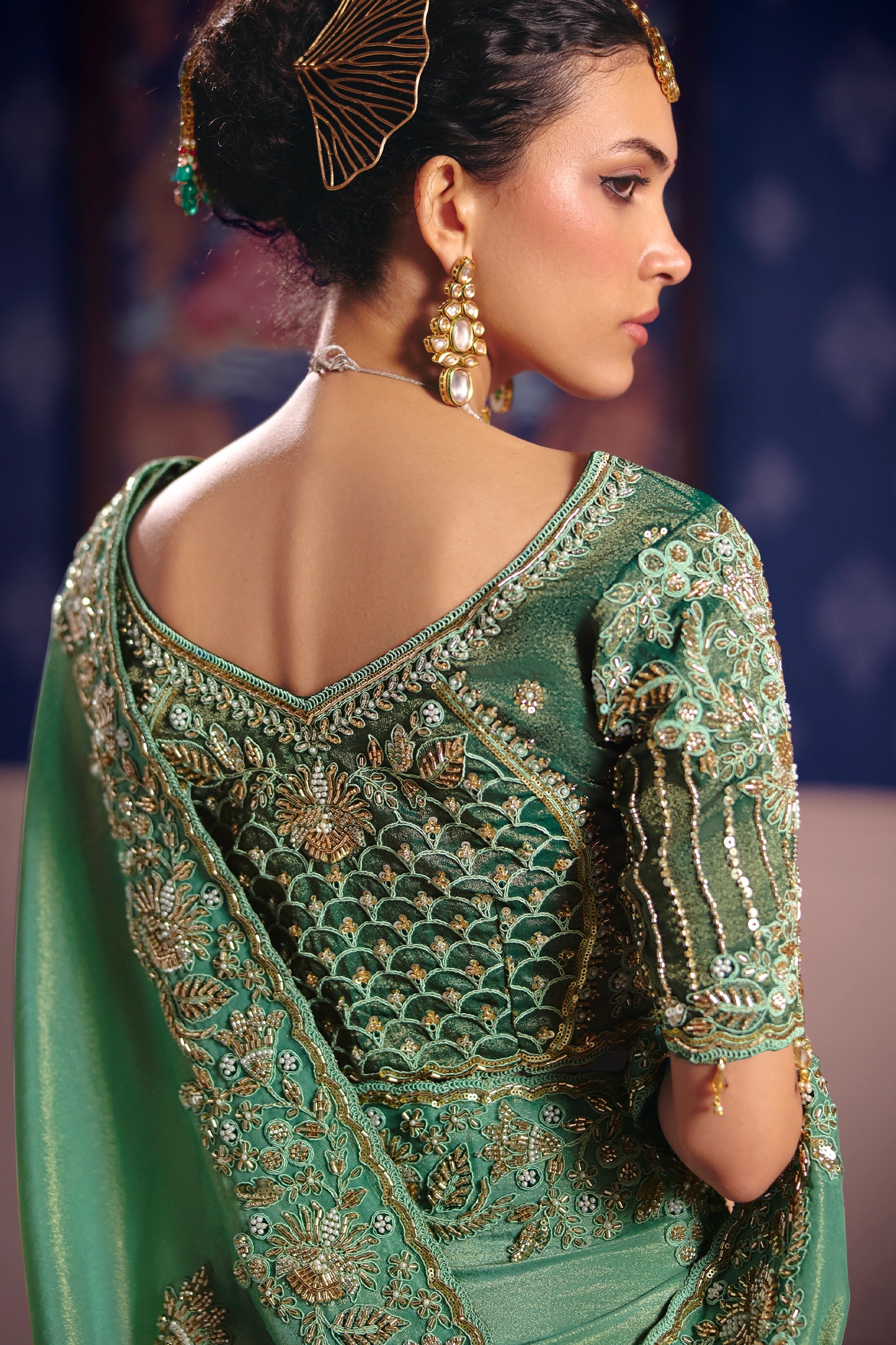 Green Embroidered Viscose Zari Tissue Saree-SAR12588_3_SareeButa.com