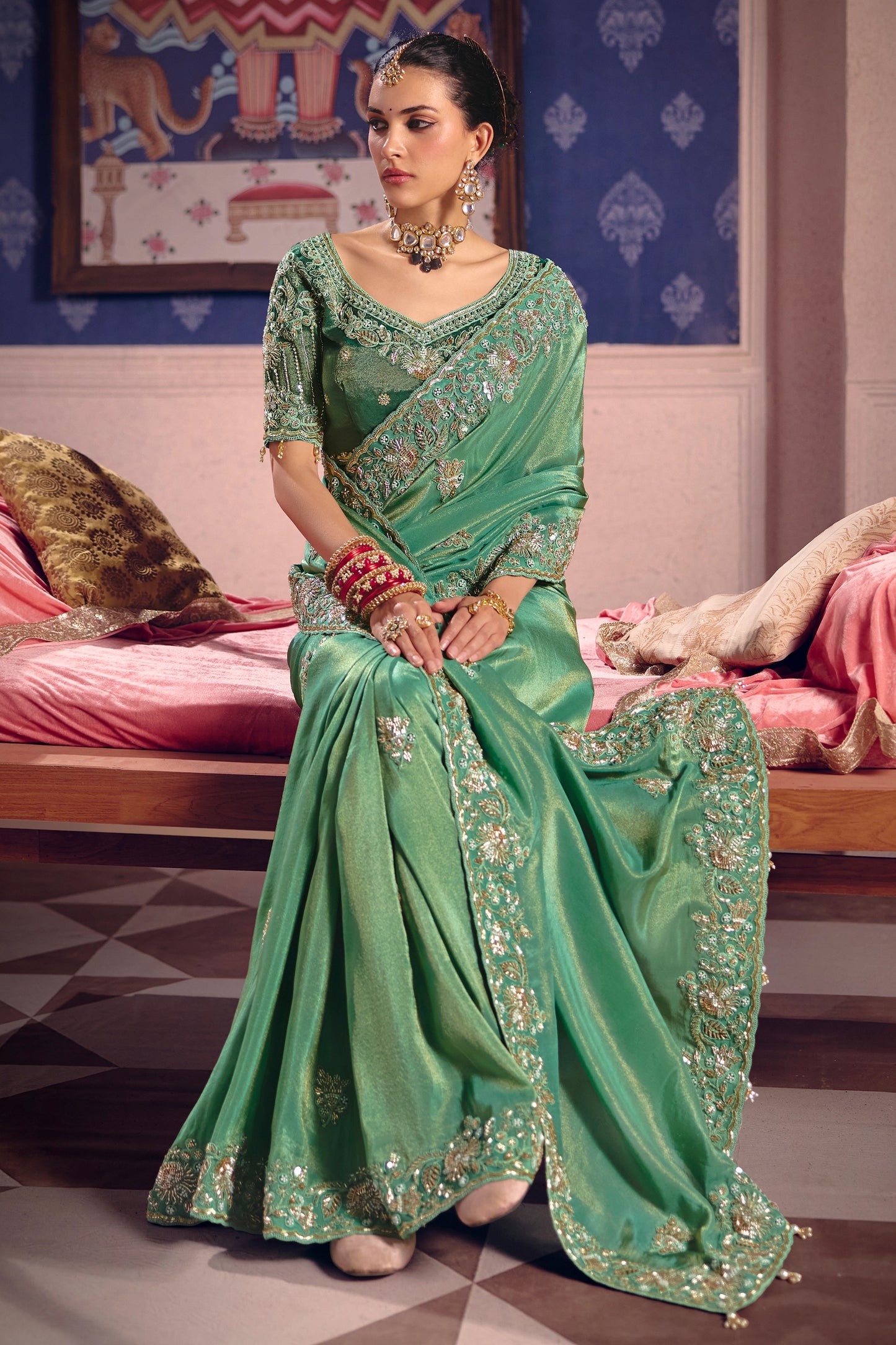 Green Embroidered Viscose Zari Tissue Saree-SAR12588_4_SareeButa.com