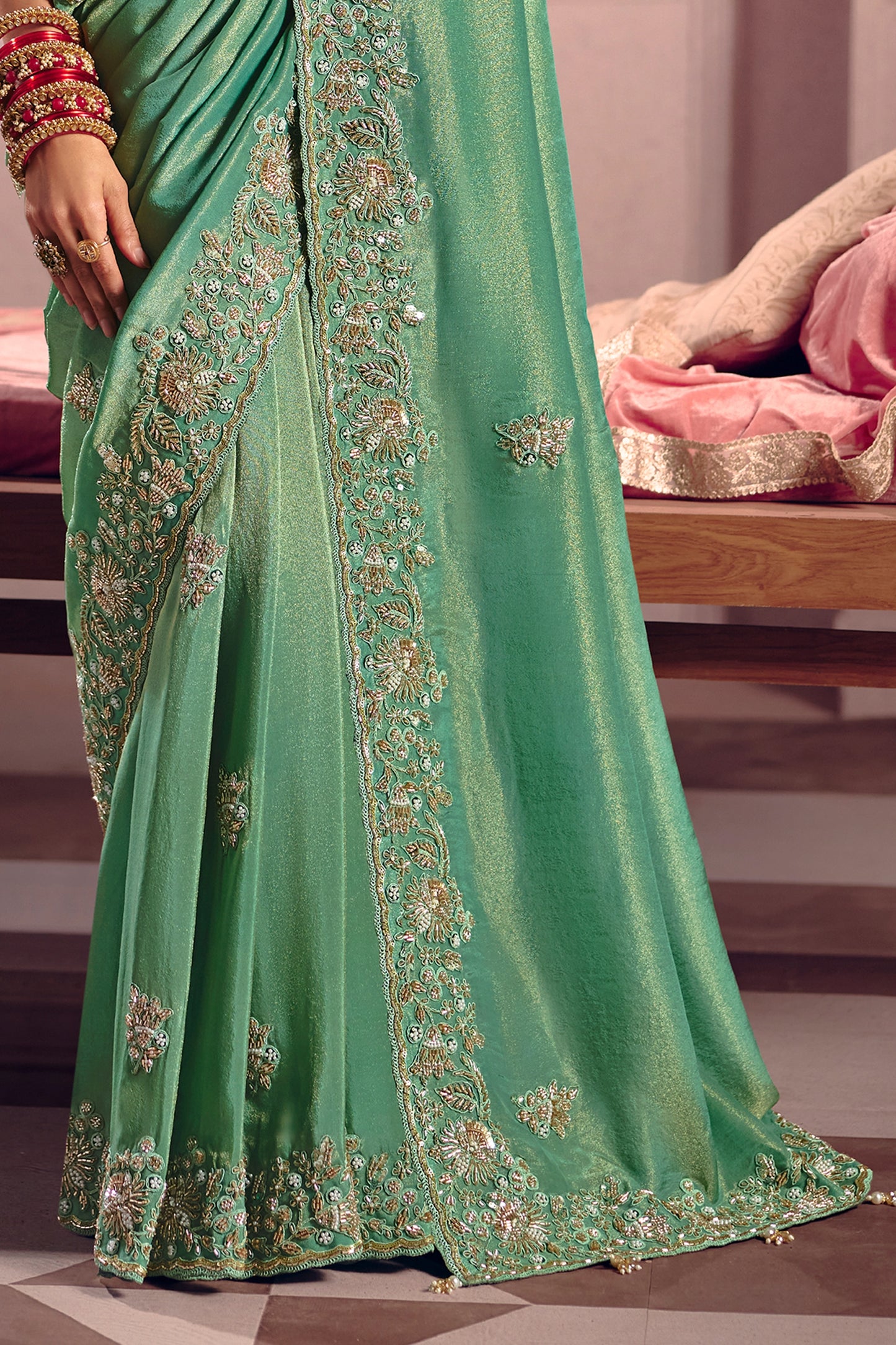 Green Embroidered Viscose Zari Tissue Saree-SAR12588_5_SareeButa.com