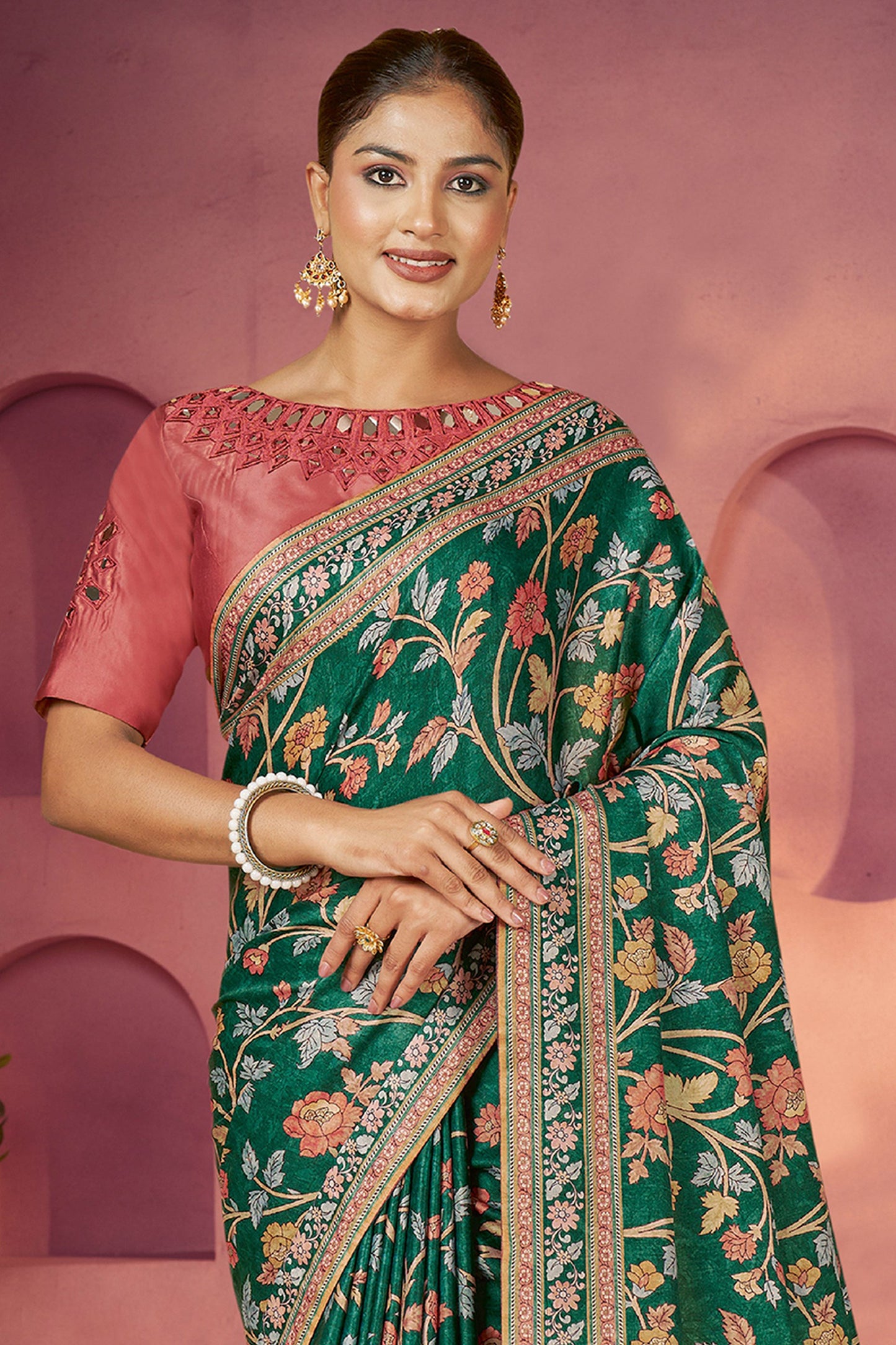 Green Floral Print Gajji Silk Saree-SAR10898_2_SareeButa.com