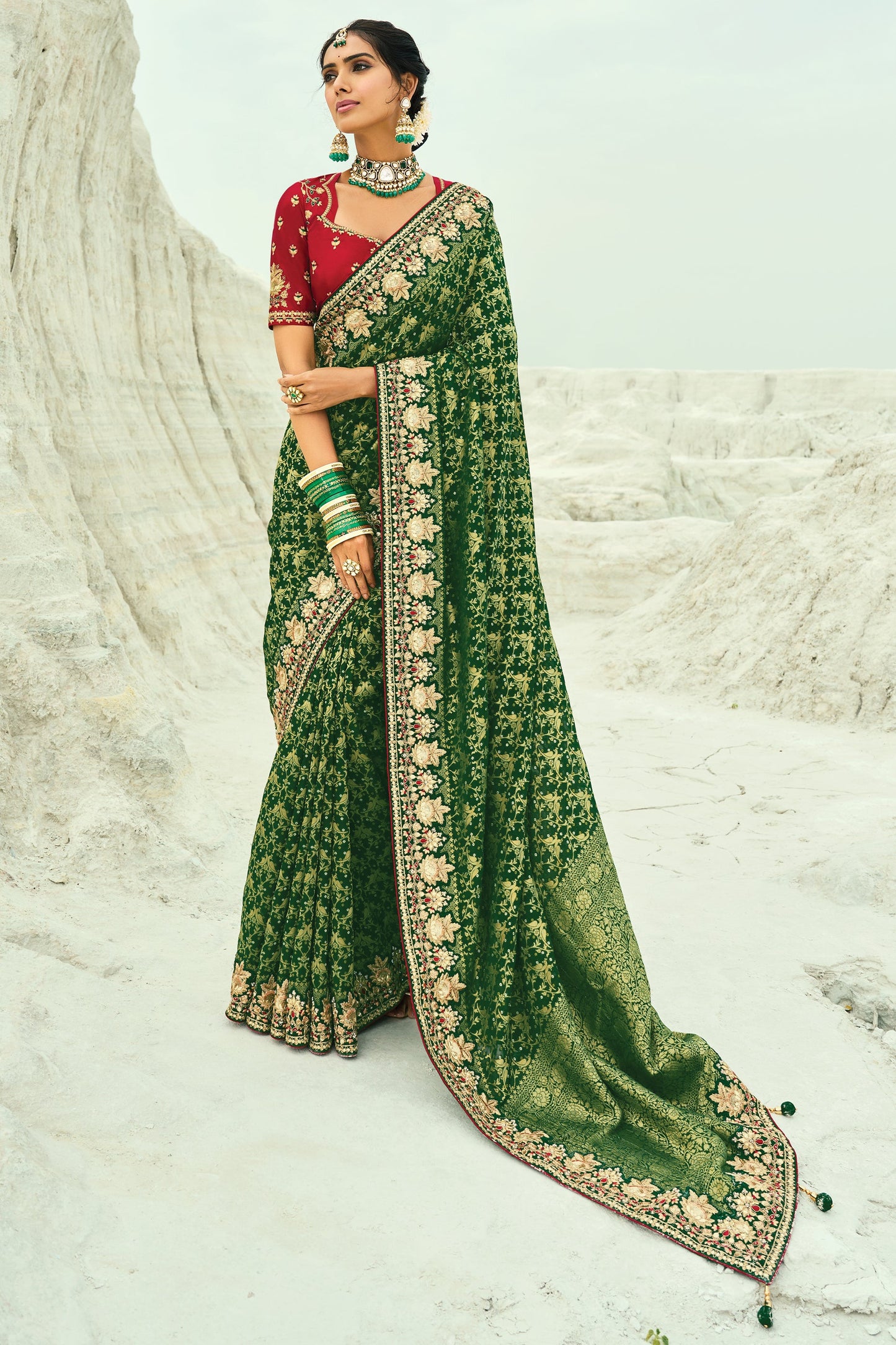 Green Georgette Bandhani Saree-SAR10295_1_SareeButa.com
