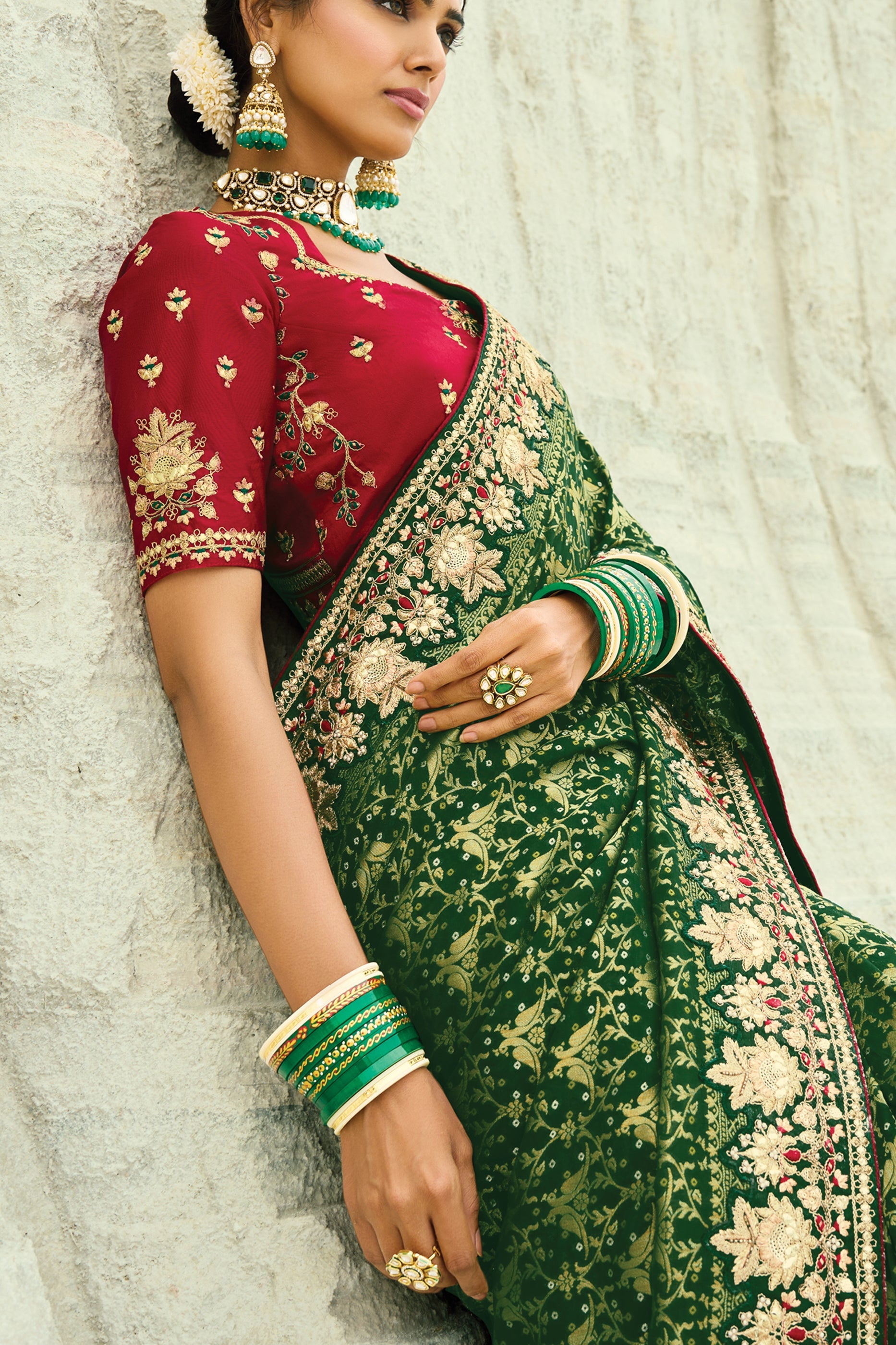 Green Georgette Bandhani Saree-SAR10295_2_SareeButa.com