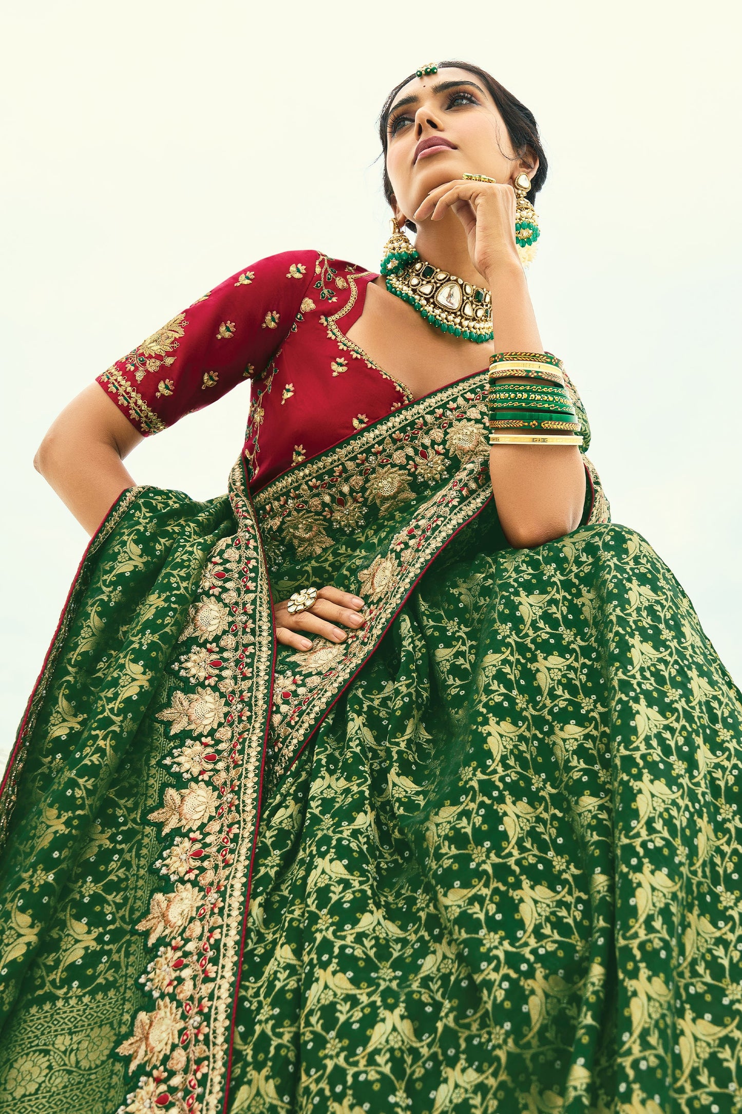 Green Georgette Bandhani Saree-SAR10295_3_SareeButa.com