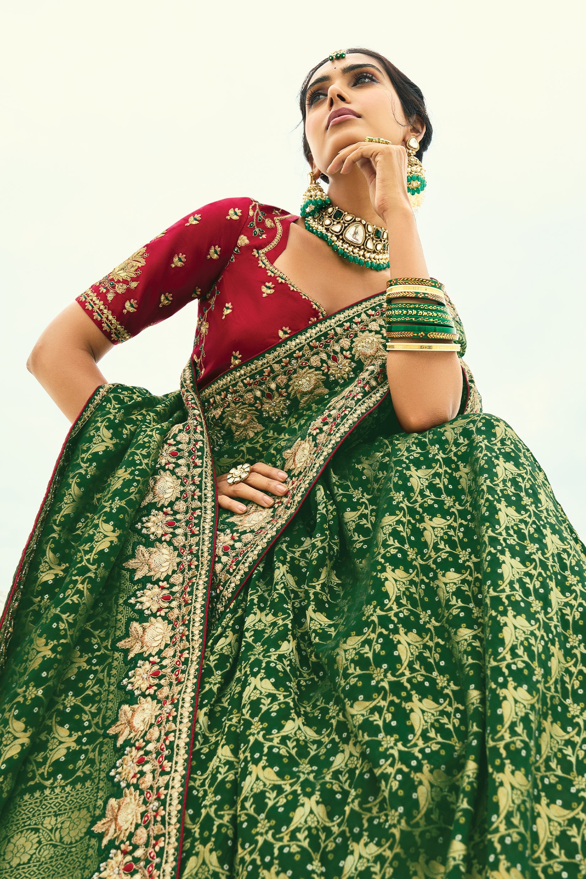 Green Georgette Bandhani Saree-SAR10295_3_SareeButa.com