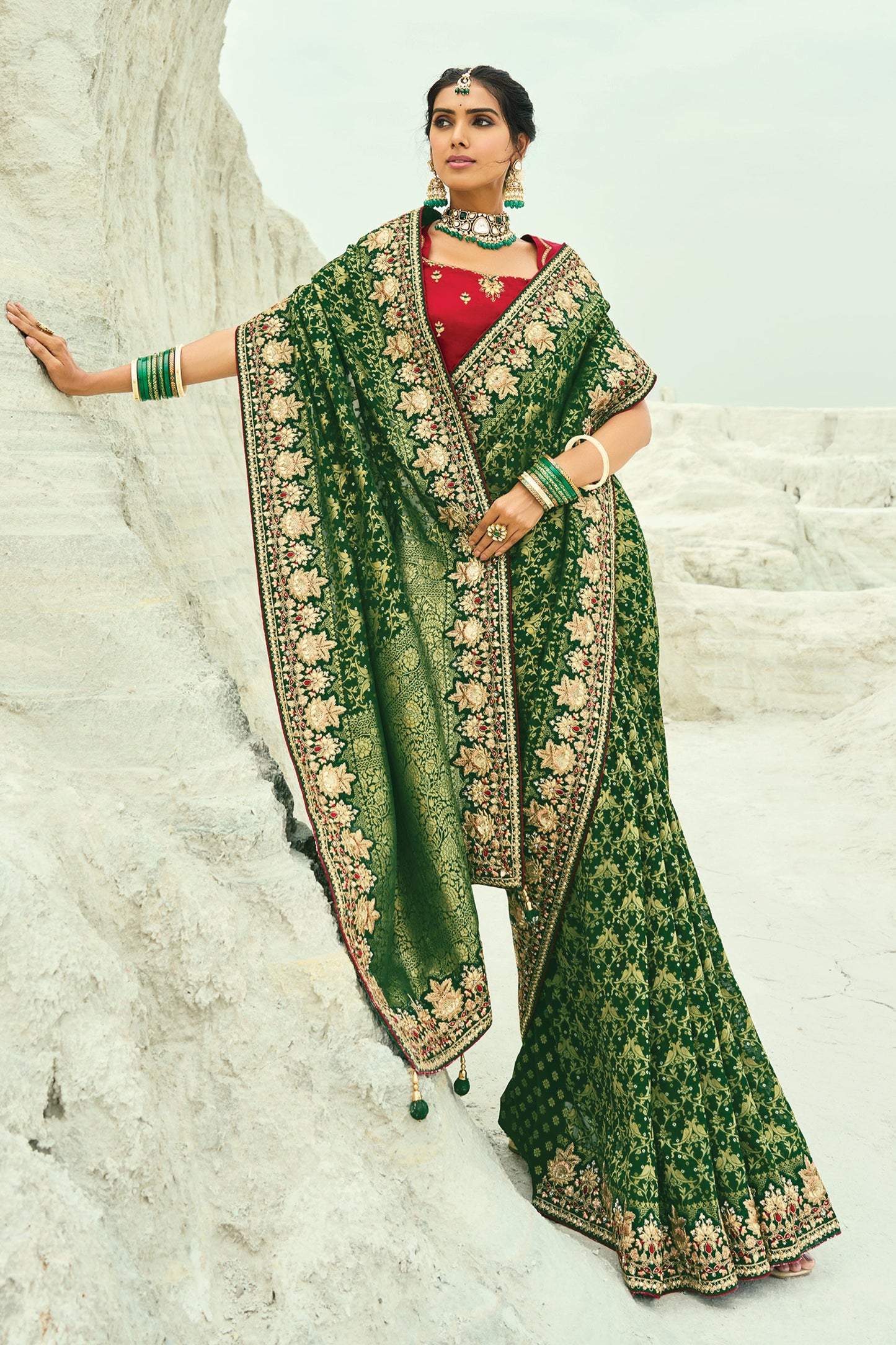 Green Georgette Bandhani Saree-SAR10295_5_SareeButa.com