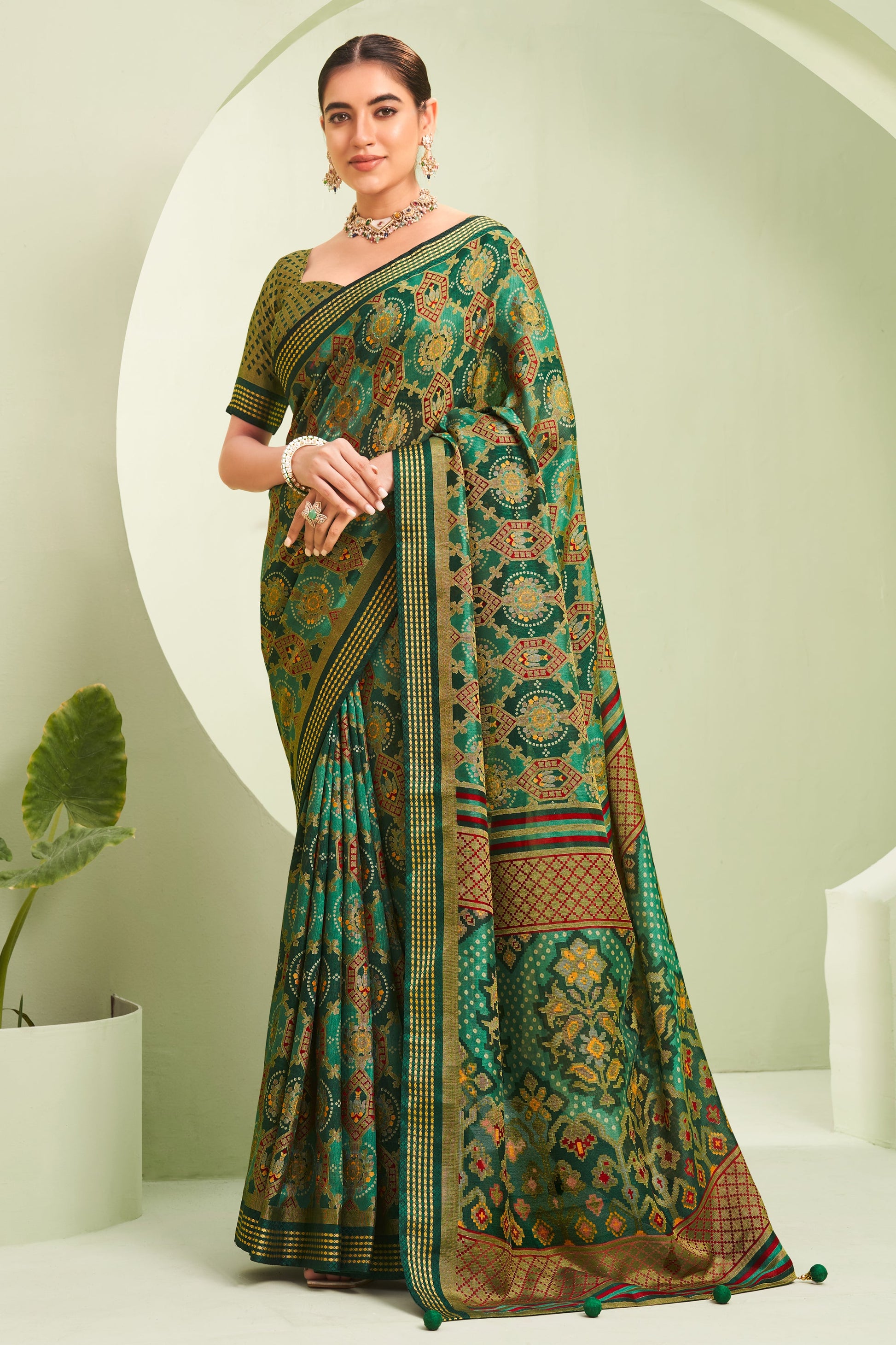 Green Georgette Saree with Brasso Print-ZB133931_1_SareeButa.com