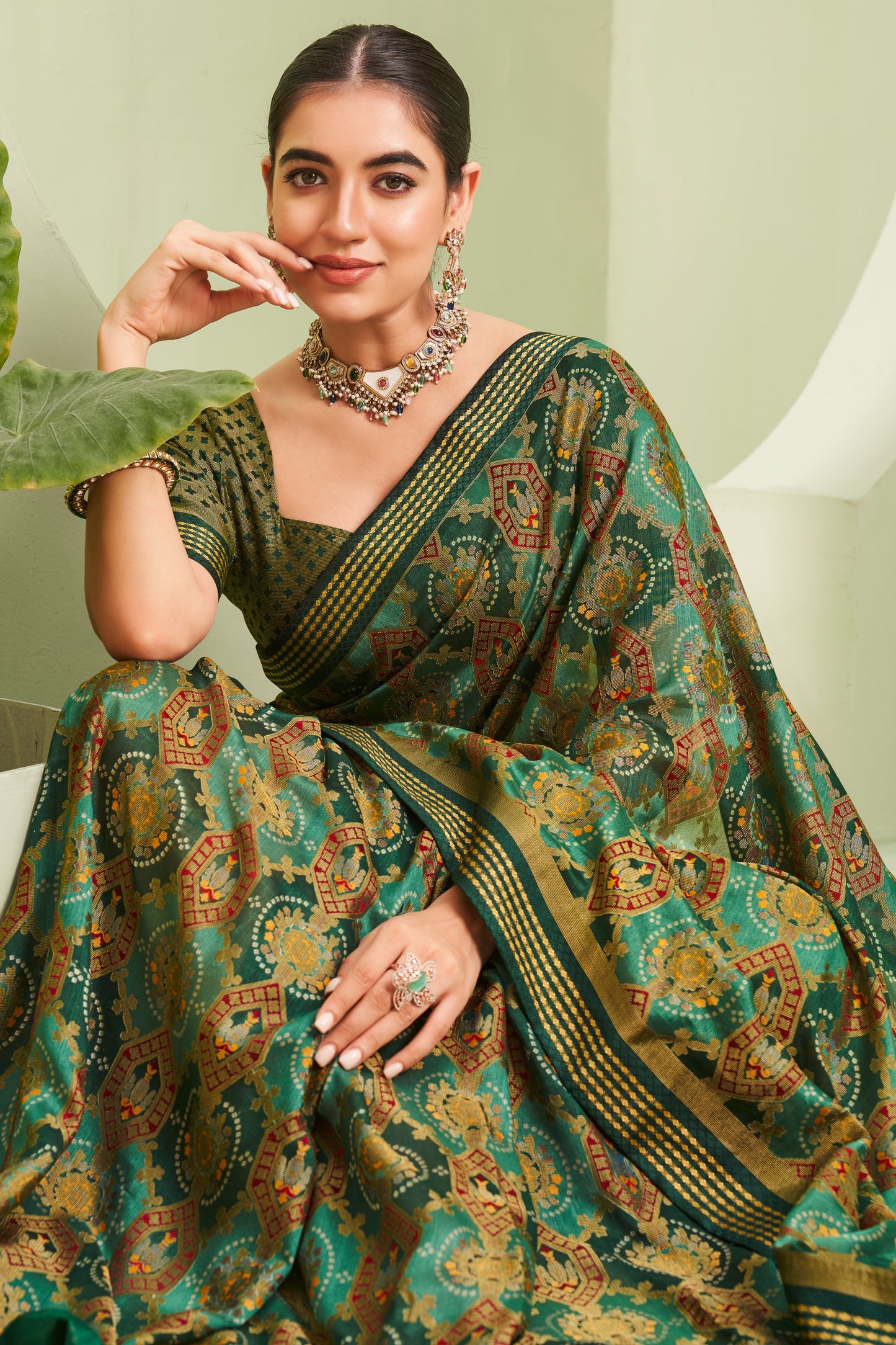 Green Georgette Saree with Brasso Print-ZB133931_3_SareeButa.com