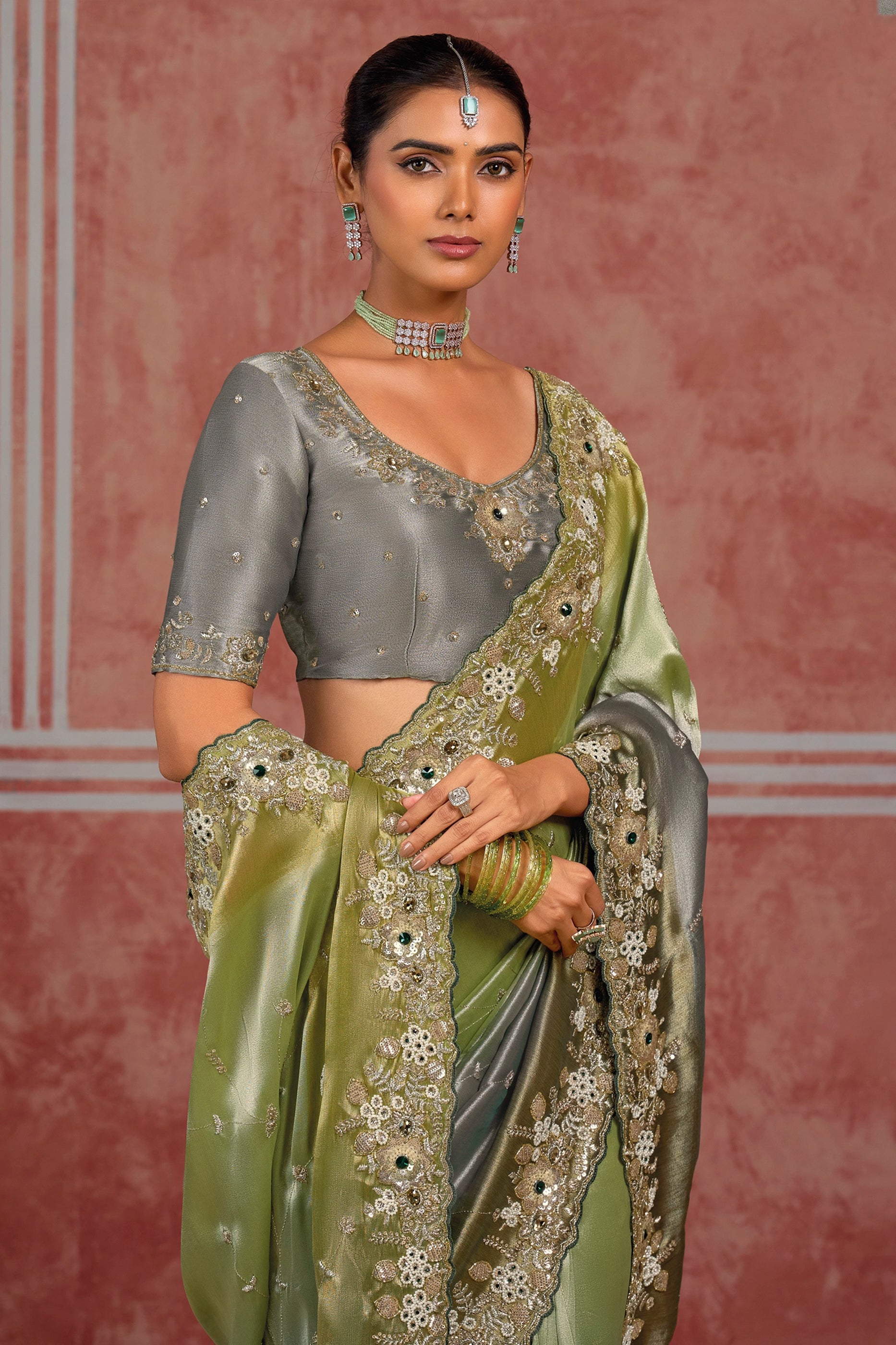 Green Grey Embroidered Silk Saree-SAR13057_2_SareeButa.com