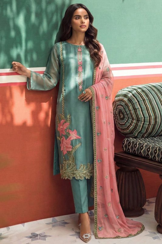 Green Grey Readymade Embroidered Silk Suit-SAR11631_1_SareeButa.com