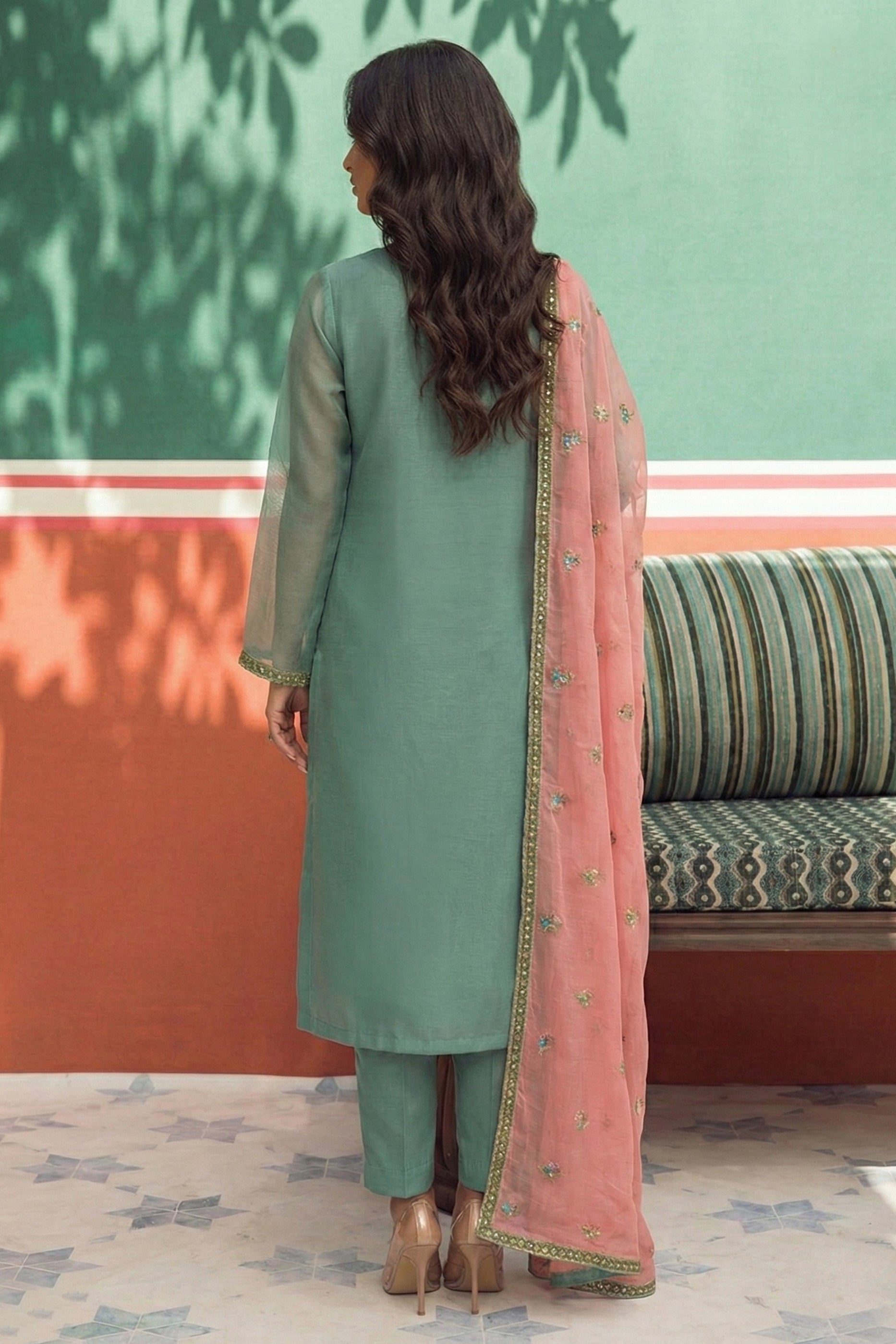 Green Grey Readymade Embroidered Silk Suit-SAR11631_3_SareeButa.com