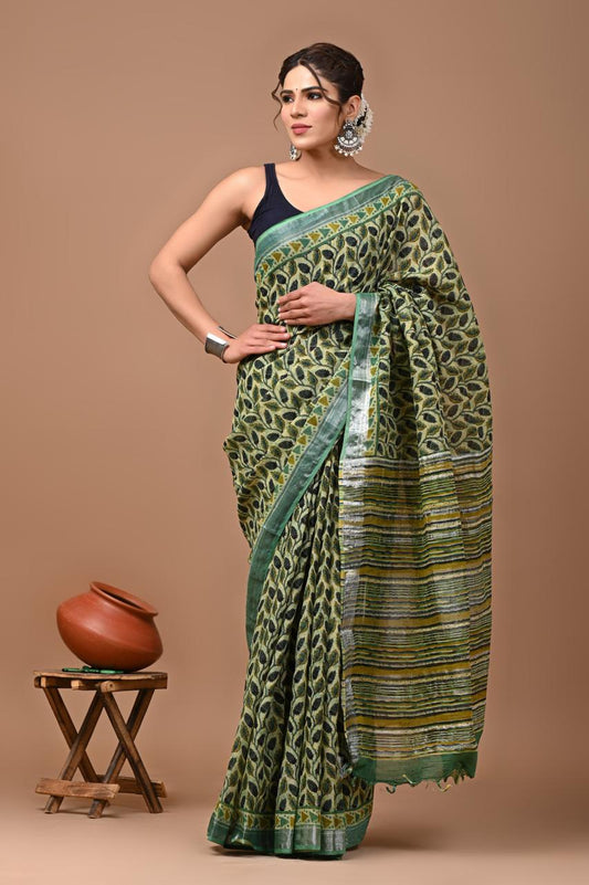 green-handblock-print-cotton-linen-saree-zb132562_1_SareeButa.com