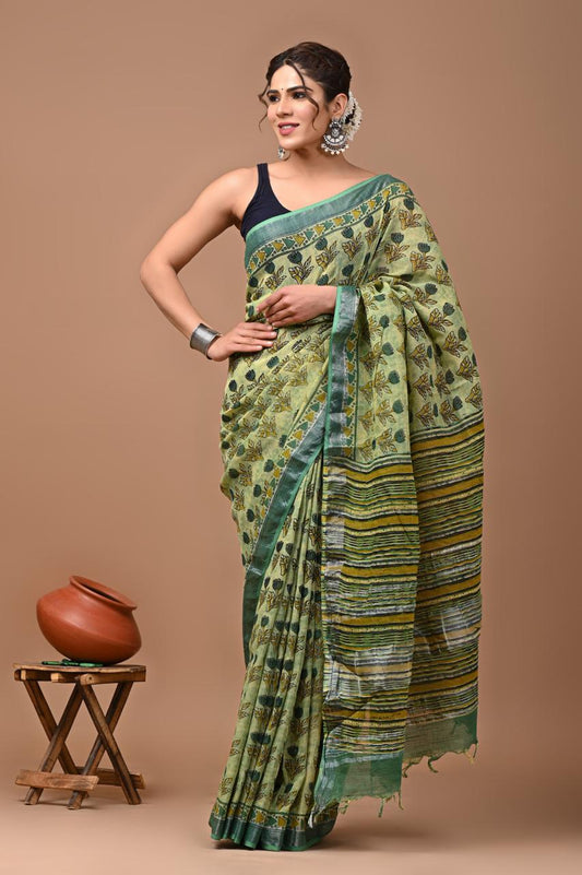 green-handblock-print-cotton-linen-saree-zb132568_1_SareeButa.com