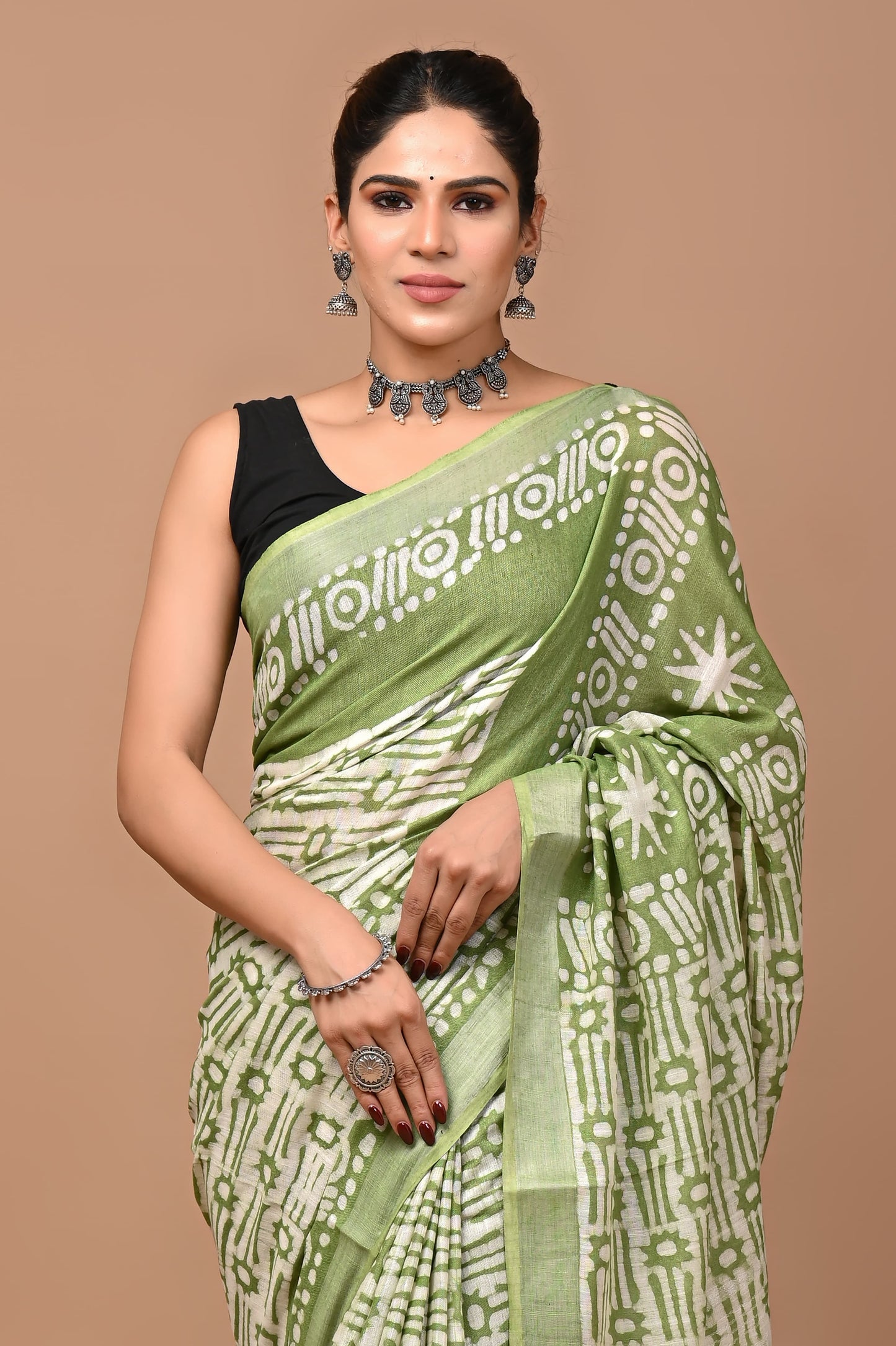green-handblock-print-cotton-linen-saree-zb132581_2_SareeButa.com