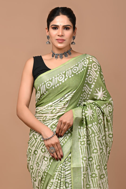 green-handblock-print-cotton-linen-saree-zb132581_2_SareeButa.com