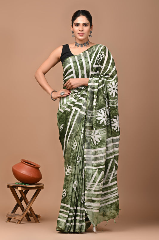 green-handblock-print-cotton-linen-saree-zb132589_1_SareeButa.com