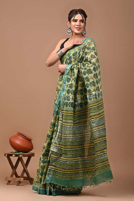 green-handblock-print-cotton-linen-saree-zb132615_1_SareeButa.com