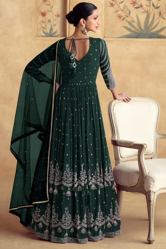 Green Heavy Work Goergette Gown with Dupatta-SS460_2_SareeButa.com
