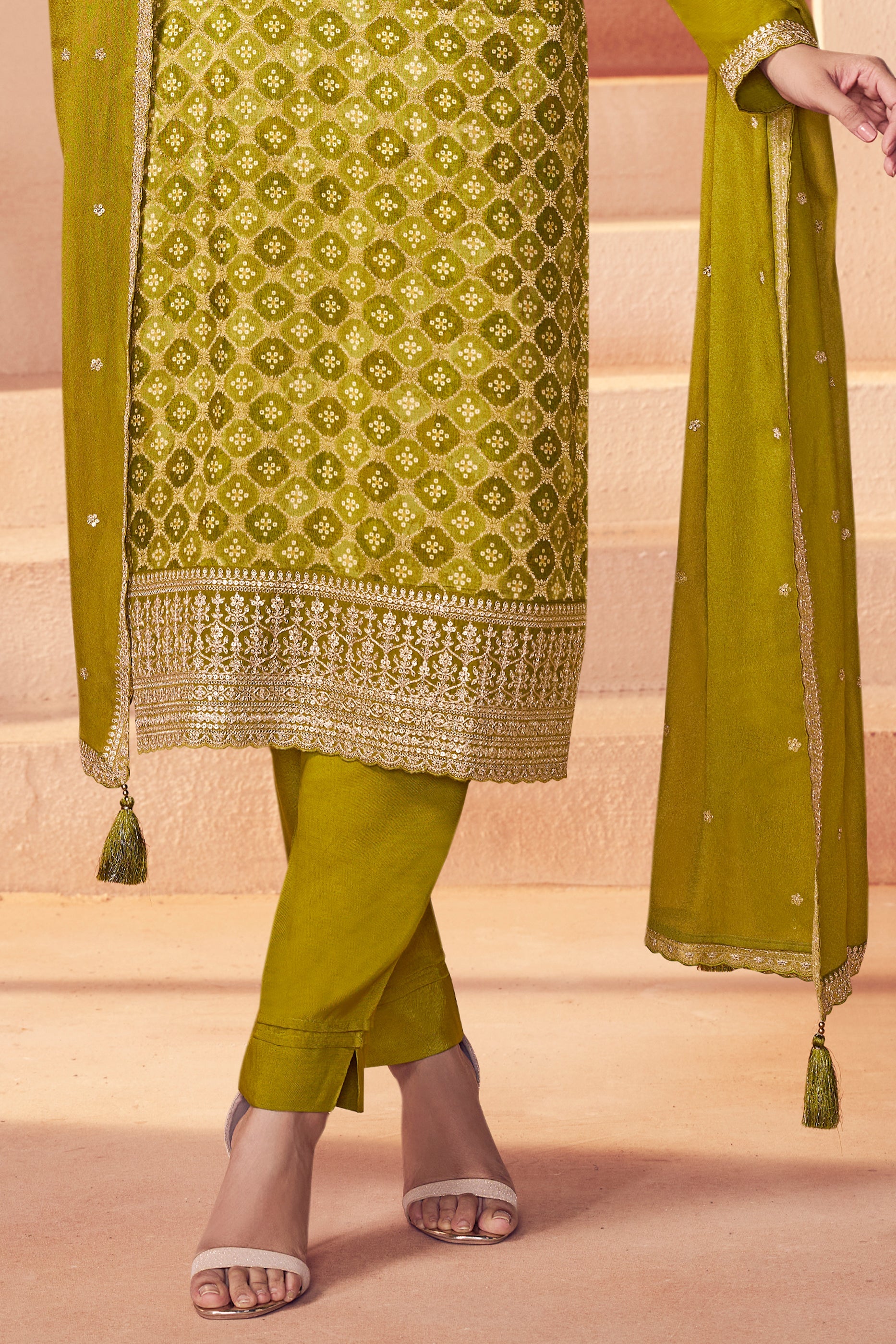 Green Embroidered Jacquard Silk Suit-SAR11751_4_SareeButa.com