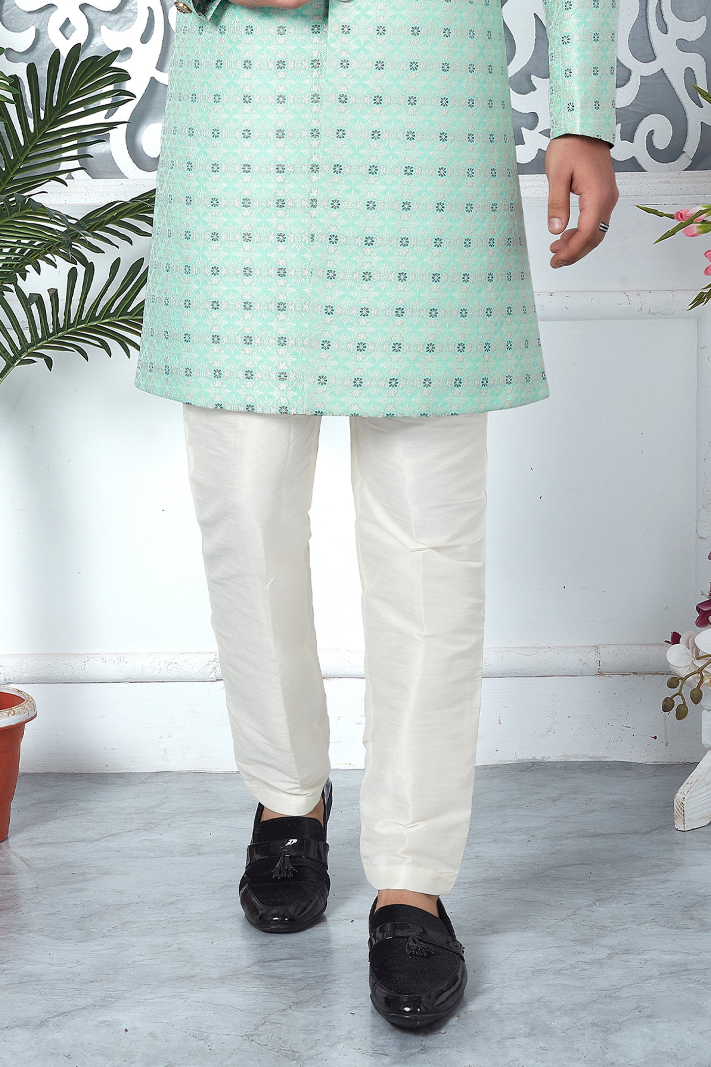 Green Jacquard Silk Kurta Pajama-SAR11419_5_SareeButa.com