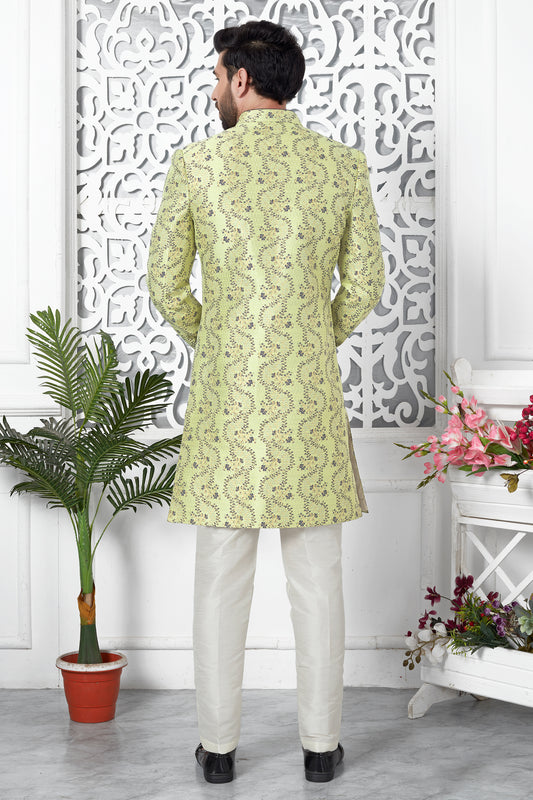 Green Jacquard Silk Kurta Pajama-SAR11423_2_SareeButa.com