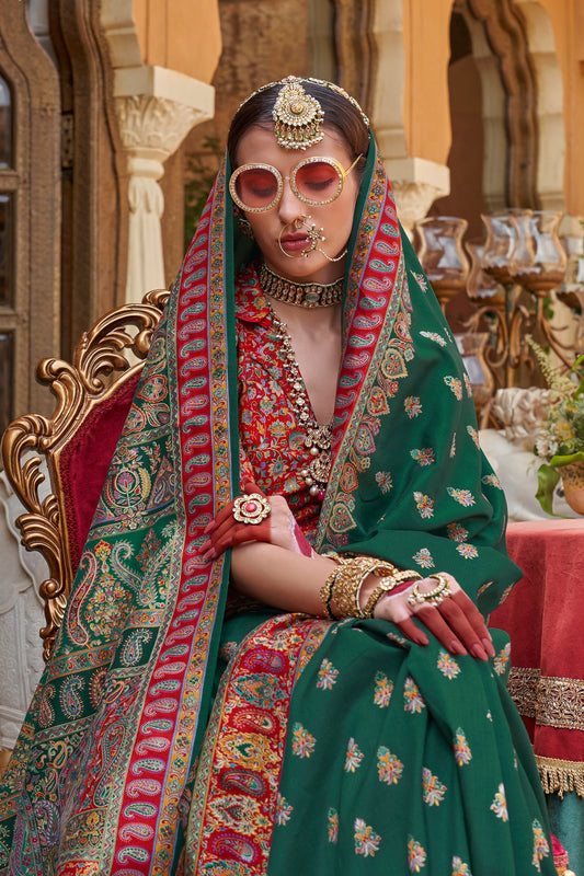 Green Jamewar Print Viscose Silk Saree-SAR10092_2_SareeButa.com