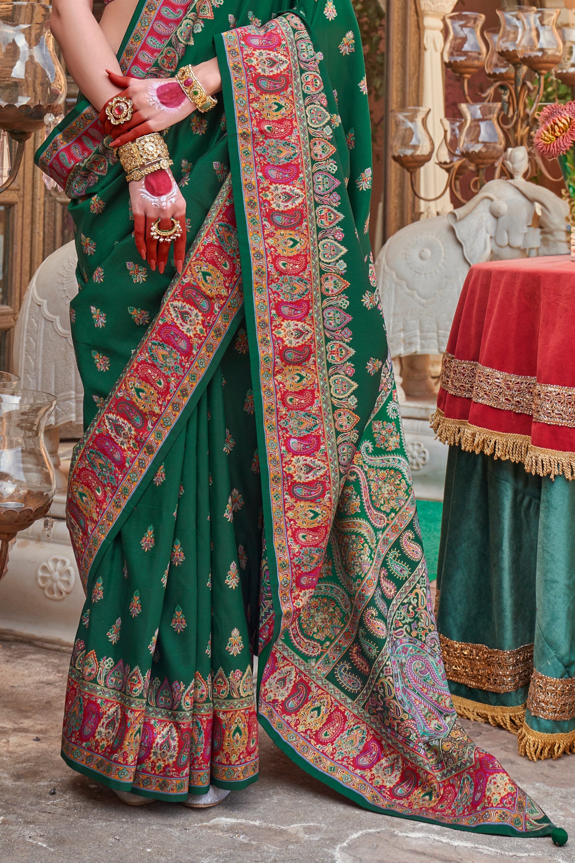 Green Jamewar Print Viscose Silk Saree-SAR10092_4_SareeButa.com