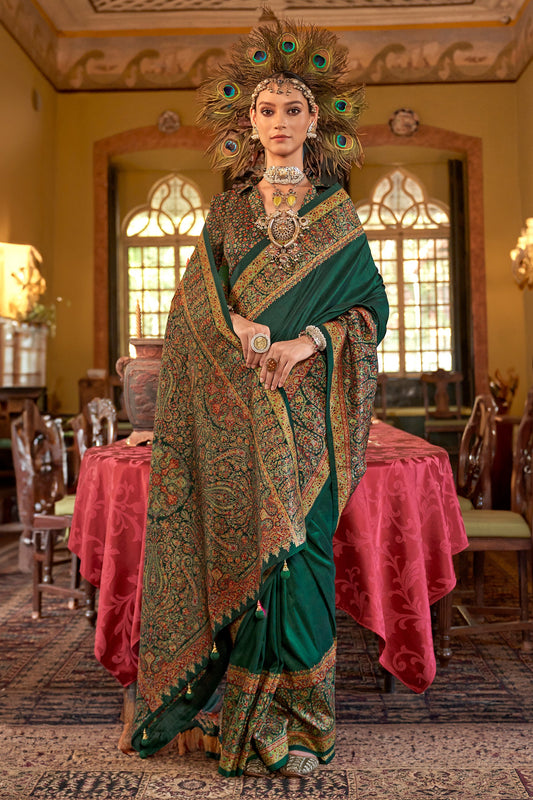 Green Jamewar Printed Viscose Silk Saree-SAR10173_1_SareeButa.com