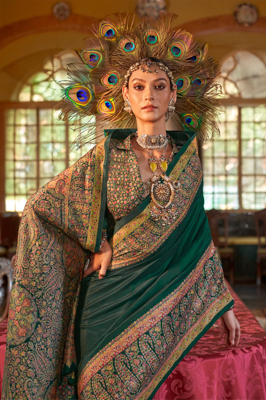 Green Jamewar Printed Viscose Silk Saree-SAR10173_2_SareeButa.com