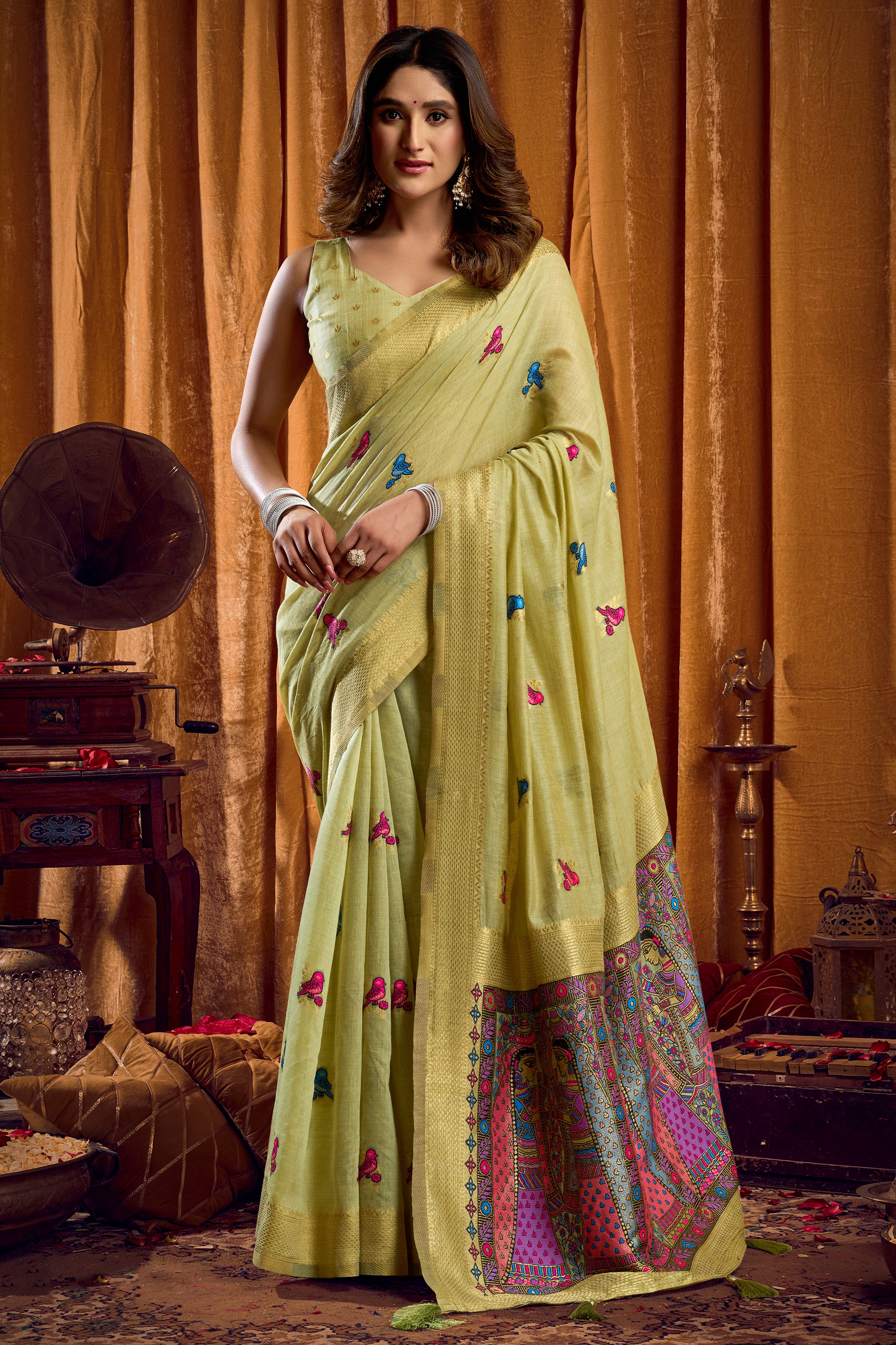 Green Katha Work Khadi Cotton Saree-SAR12661_1_SareeButa.com
