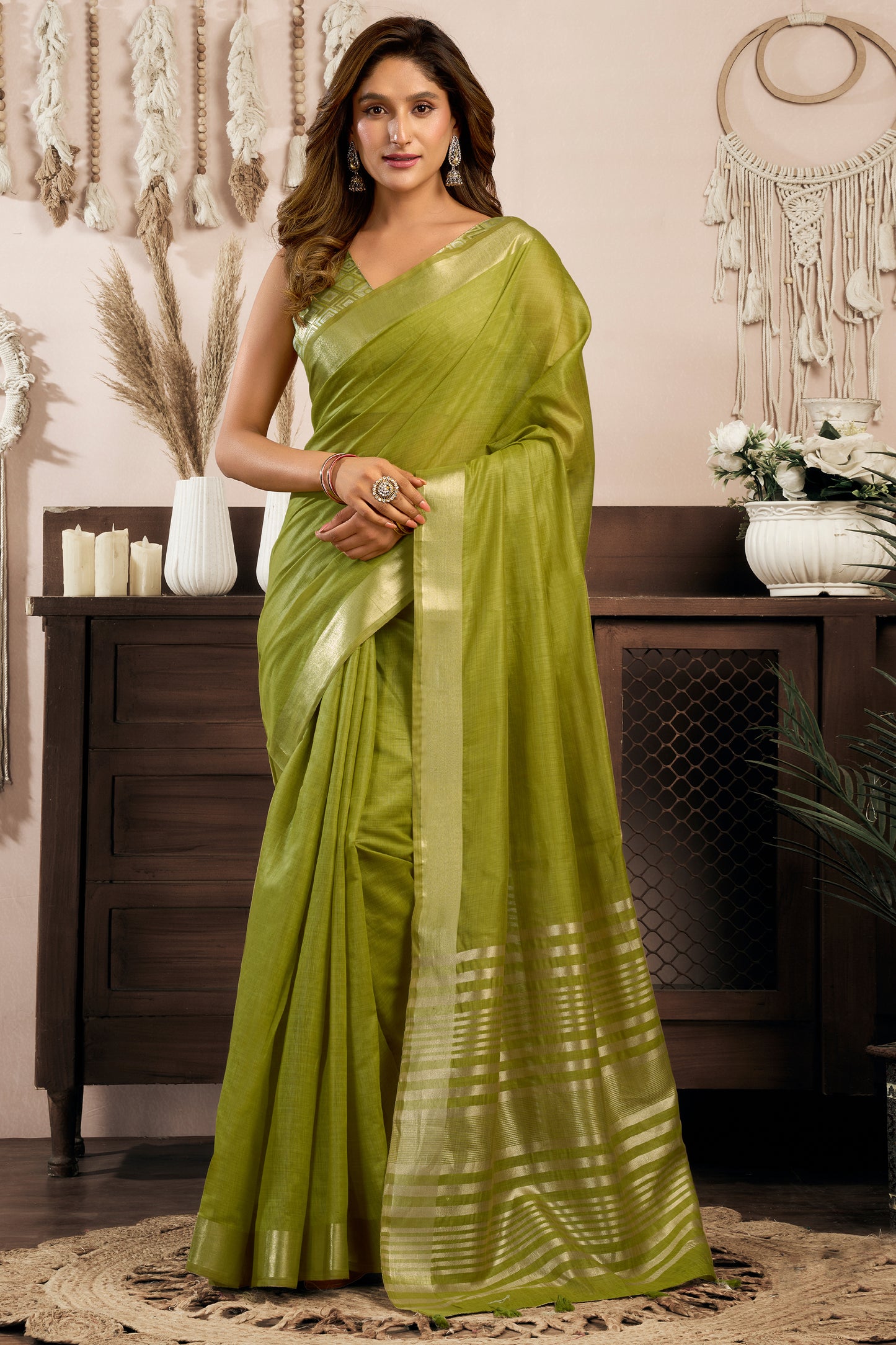 Green Khadi Cotton Saree-SAR12650_1_SareeButa.com