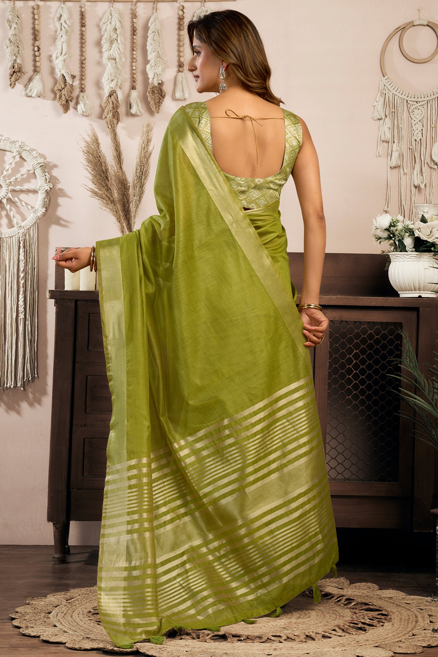 Green Khadi Cotton Saree-SAR12650_3_SareeButa.com