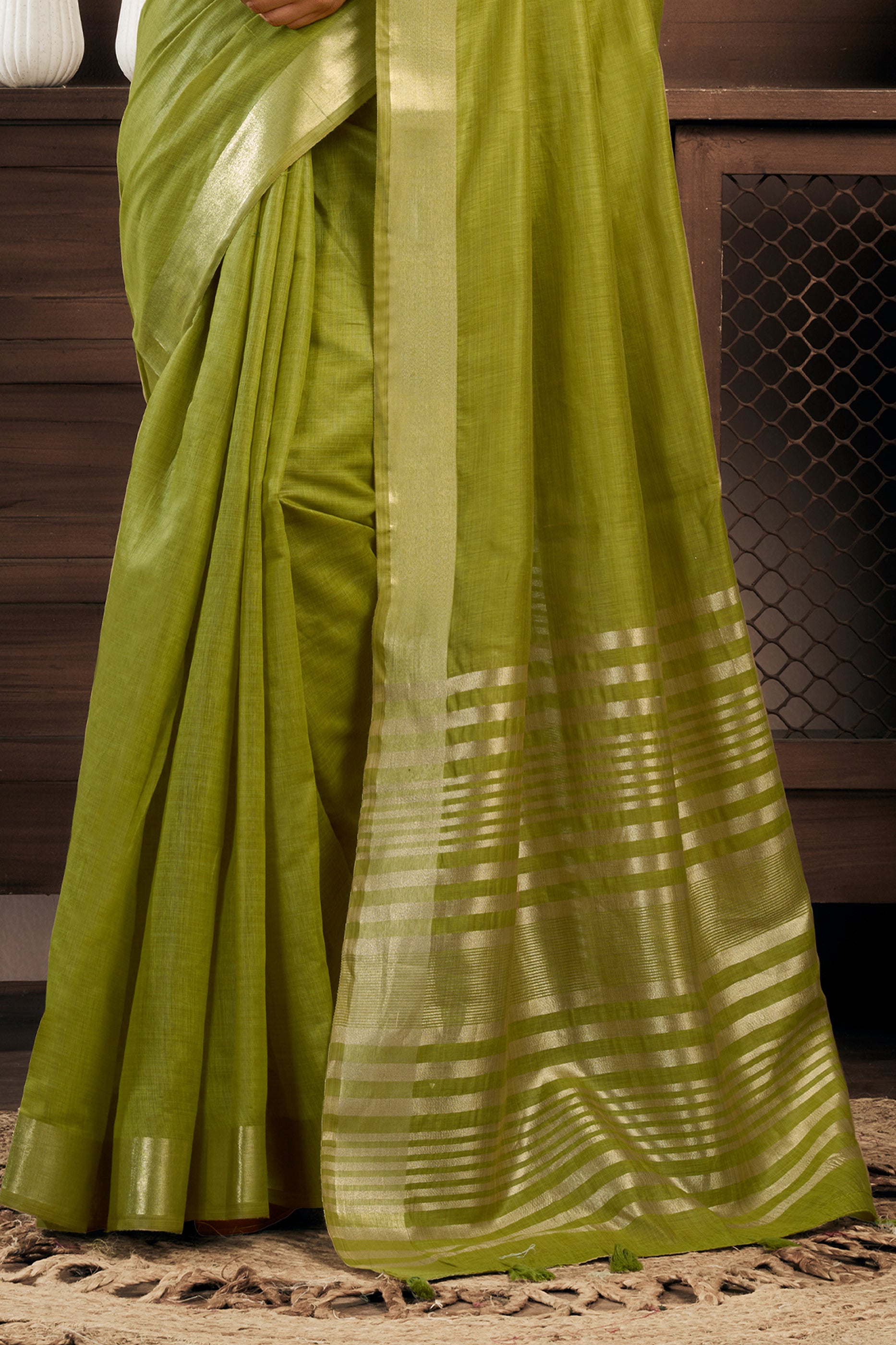 Green Khadi Cotton Saree-SAR12650_5_SareeButa.com
