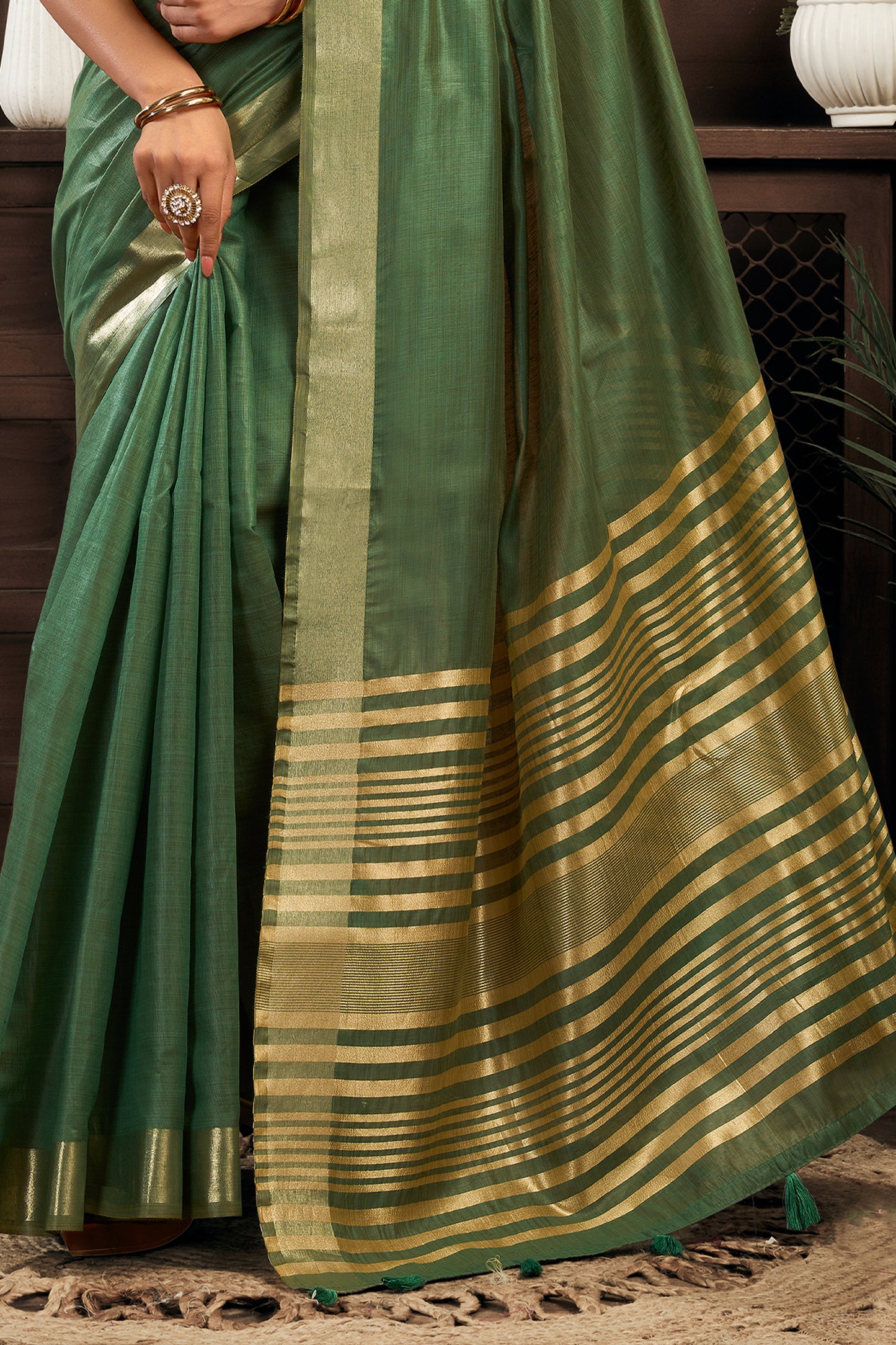 Green Khadi Cotton Saree-SAR12653_5_SareeButa.com