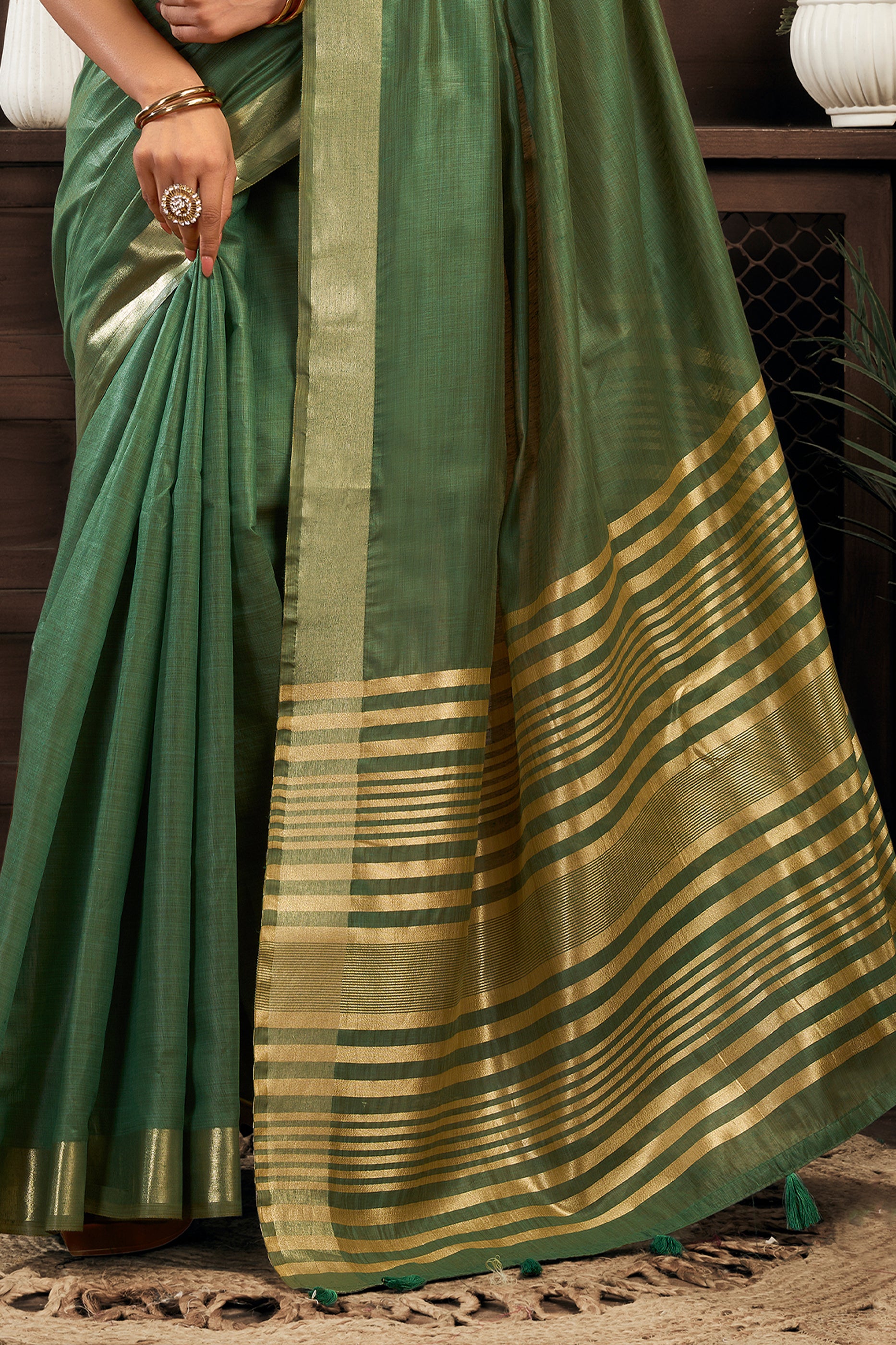 Green Khadi Cotton Saree-SAR12653_5_SareeButa.com
