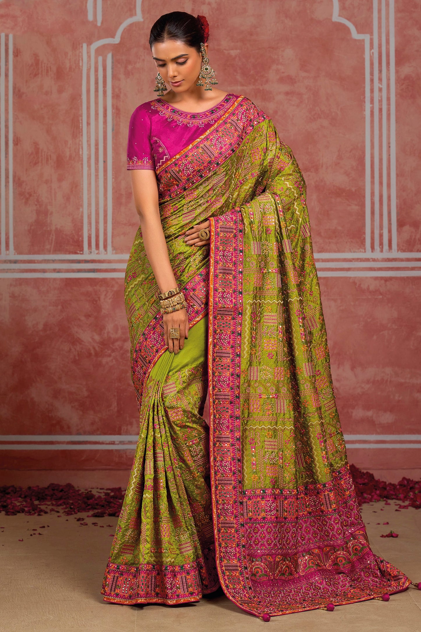 Green Kutchi Work Silk Saree-SAR13053_1_SareeButa.com