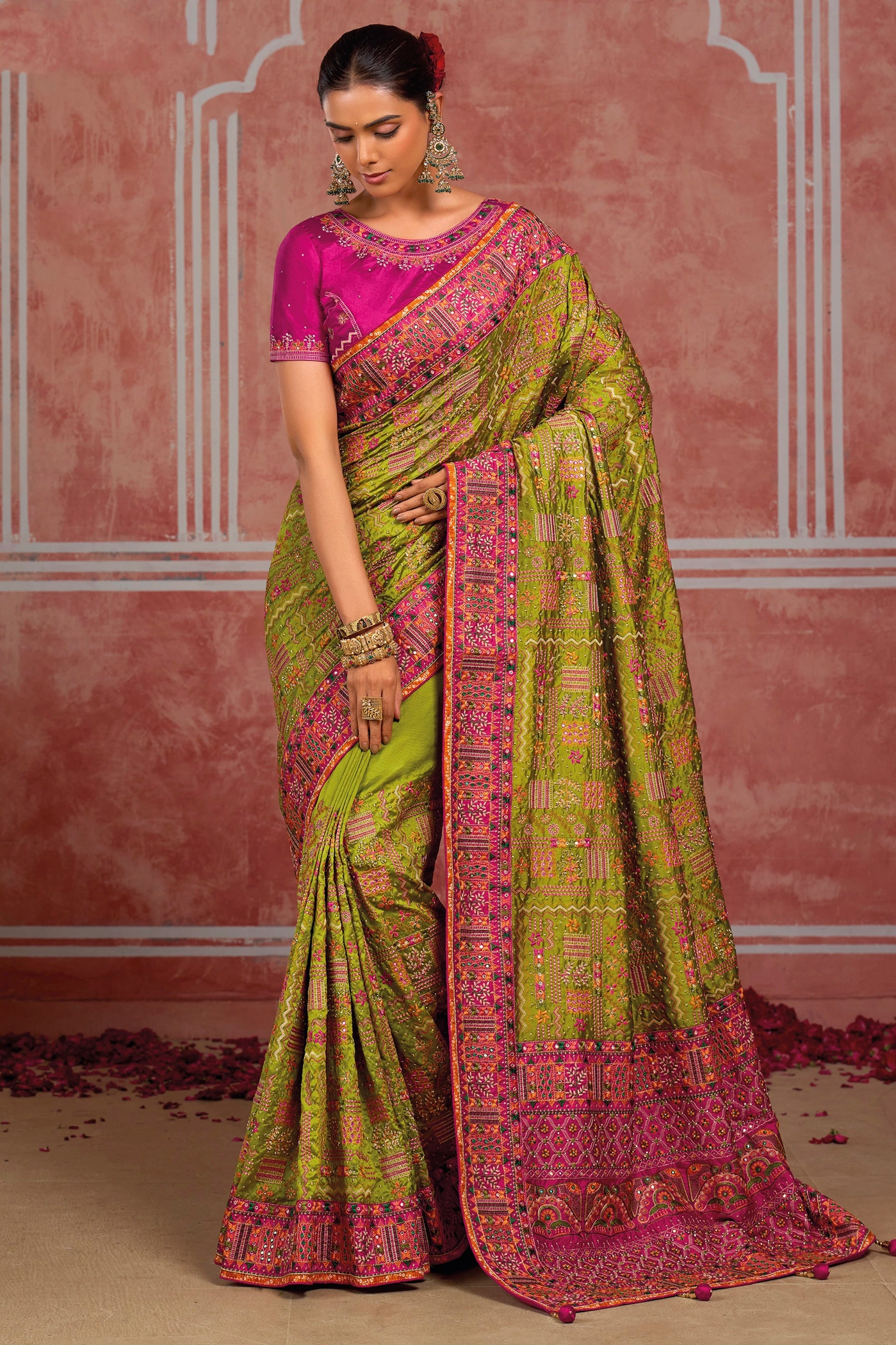 Green Kutchi Work Silk Saree-SAR13053_1_SareeButa.com