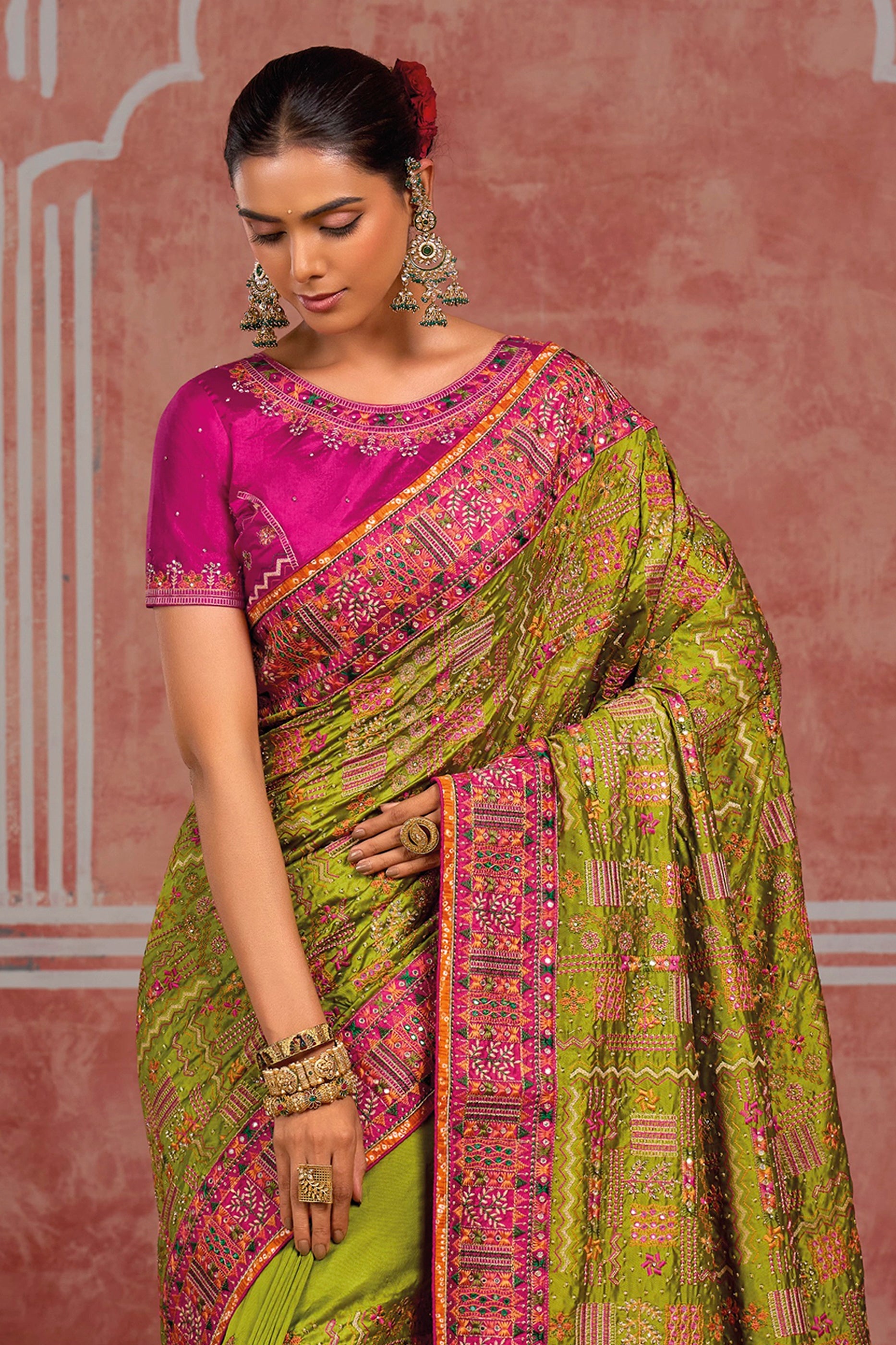 Green Kutchi Work Silk Saree-SAR13053_4_SareeButa.com