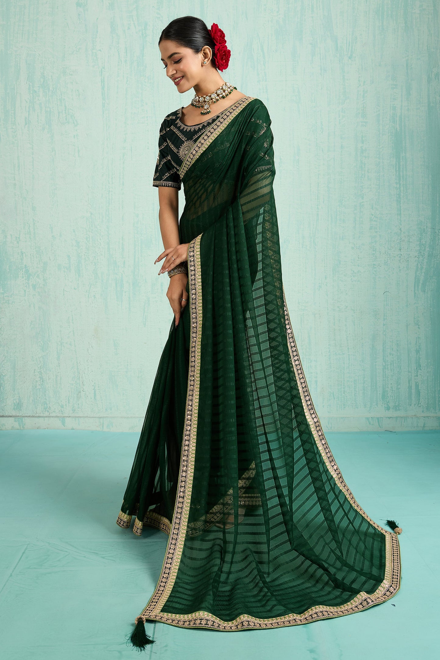Green Lace Work Chiffon Saree-SAR10619_3_SareeButa.com